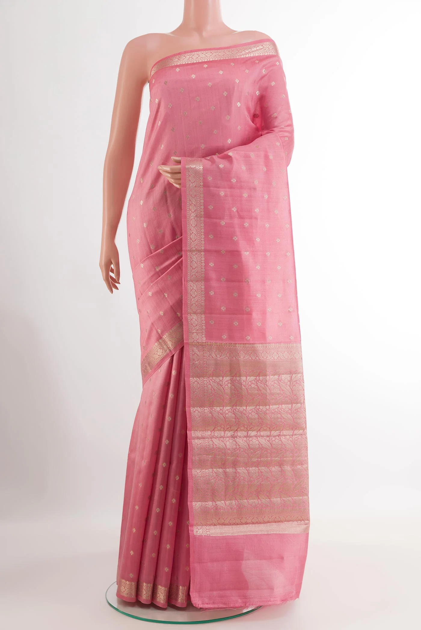 Rose pink Banarasi Raw Silk Saree