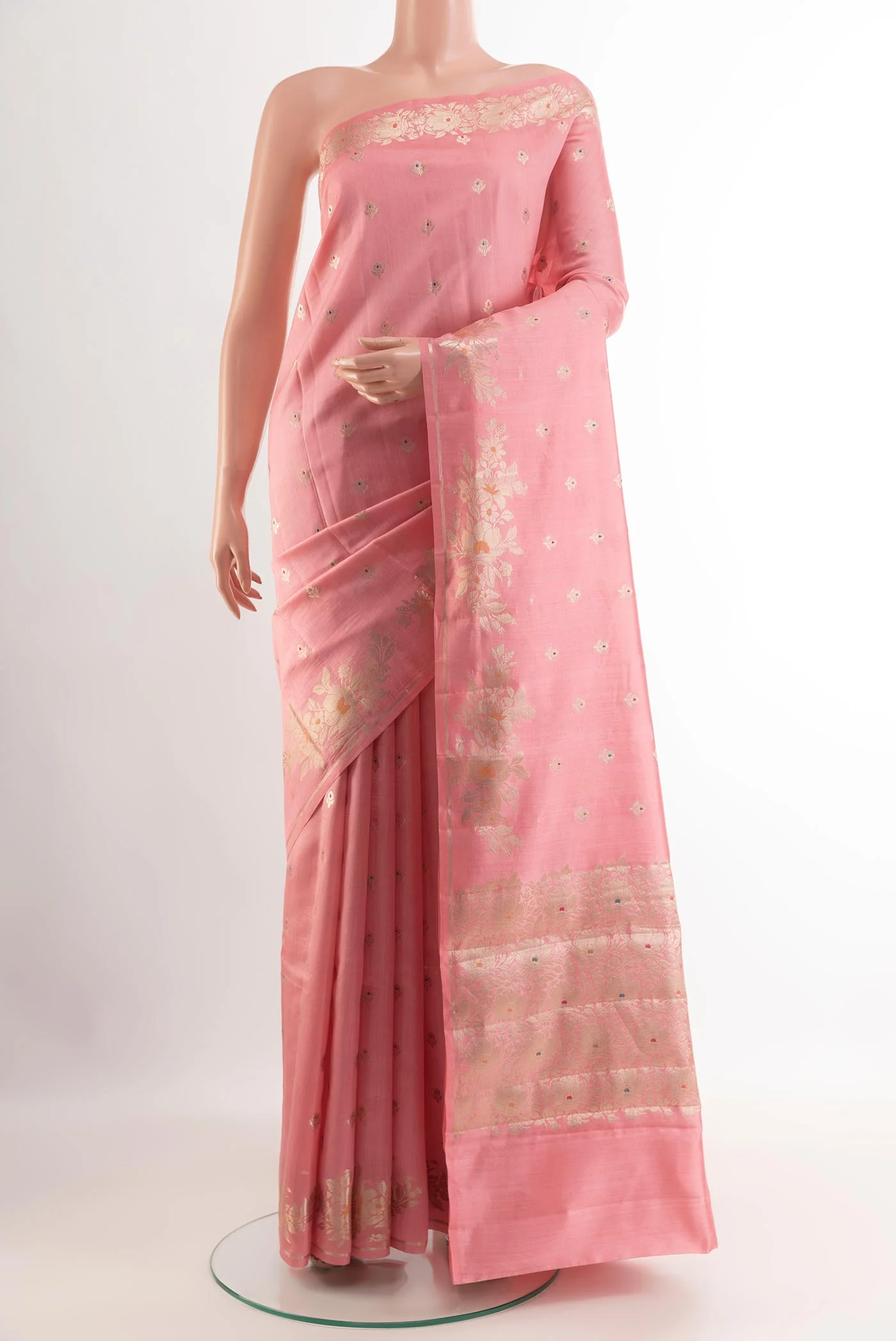 Rose pink Banarasi Raw Silk Saree