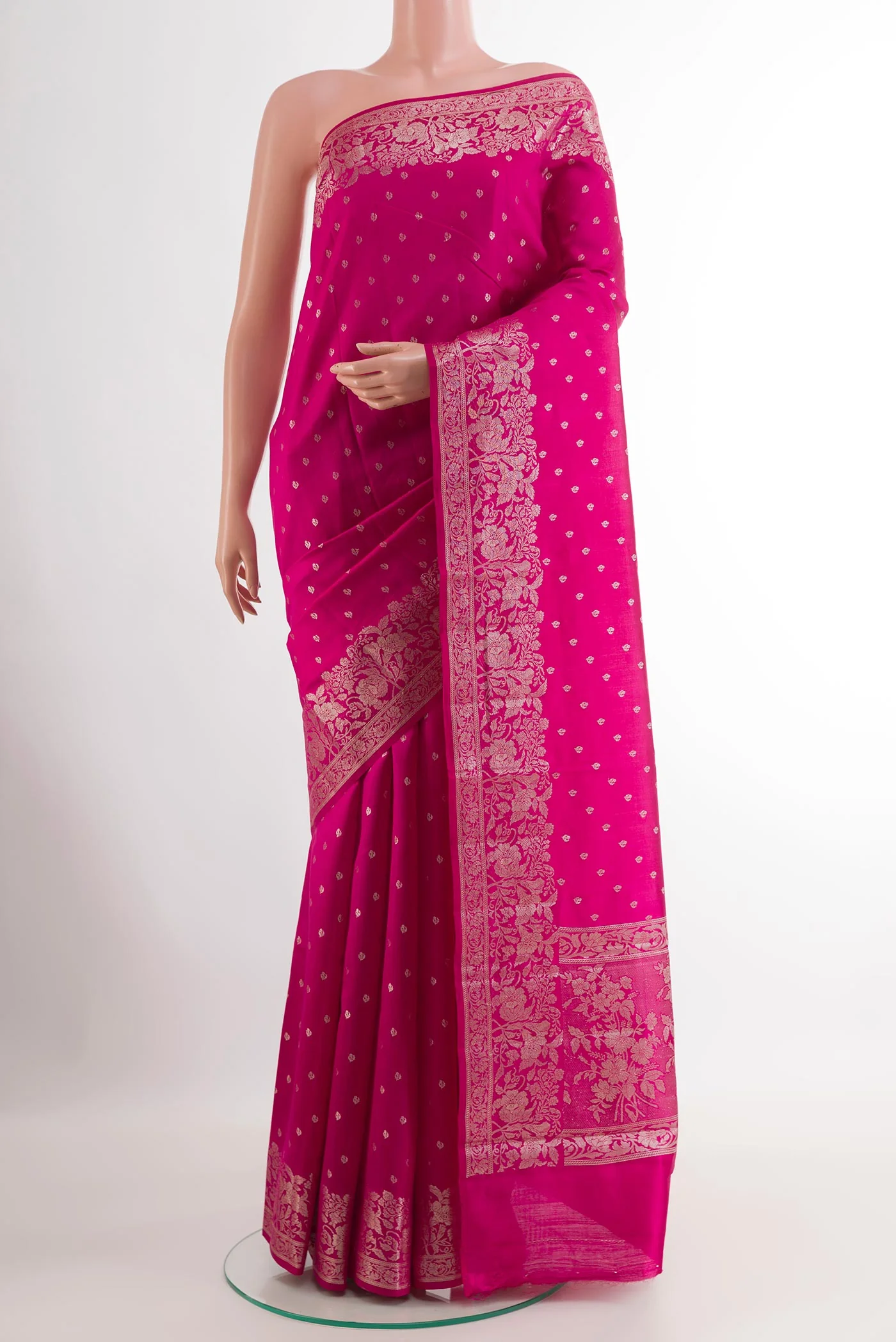 Rani Pink Banarasi Raw Silk Saree