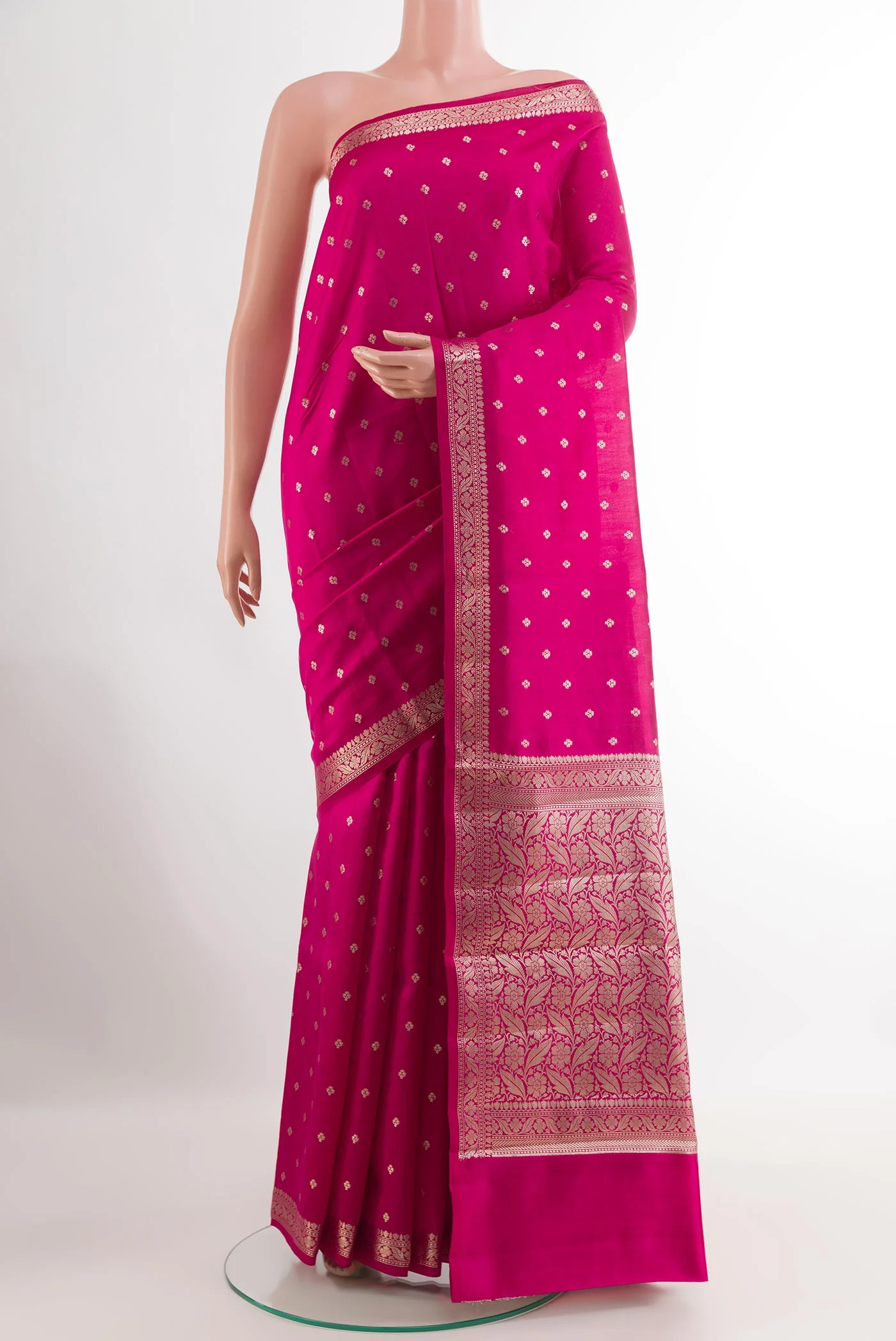 Rani Pink Banarasi Raw Silk Saree