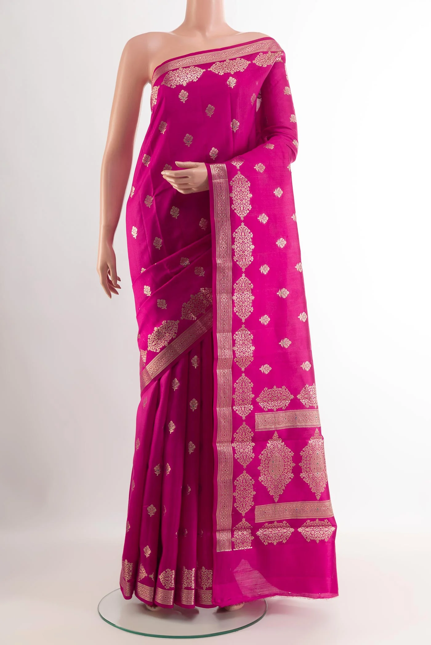 Rani Pink Banarasi Raw Silk Saree