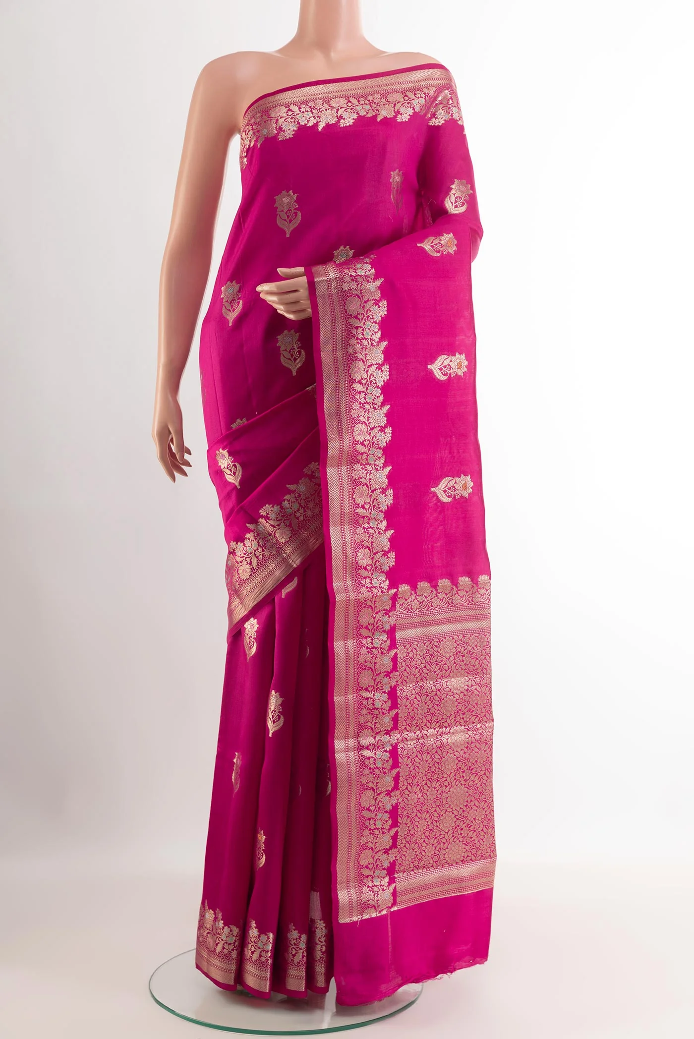 Rani Pink Banarasi Raw Silk Saree