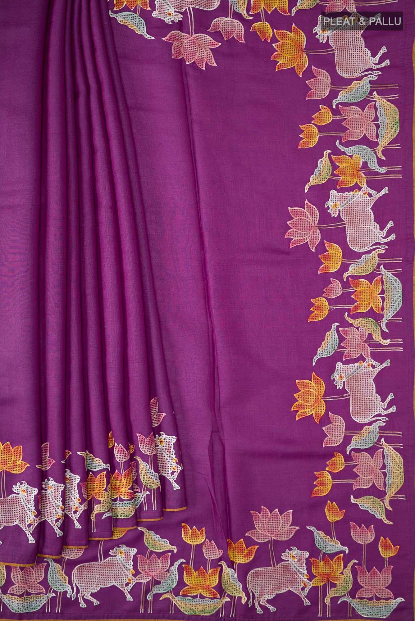 Purple Tussar Silk Saree - Image 2