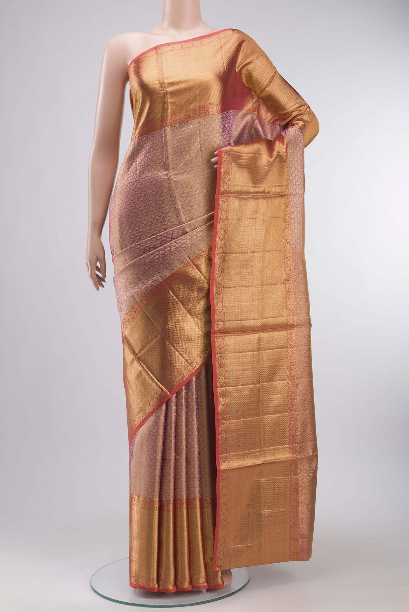 Pink with Gold Color Kanjivaram Tissue Silk Saree