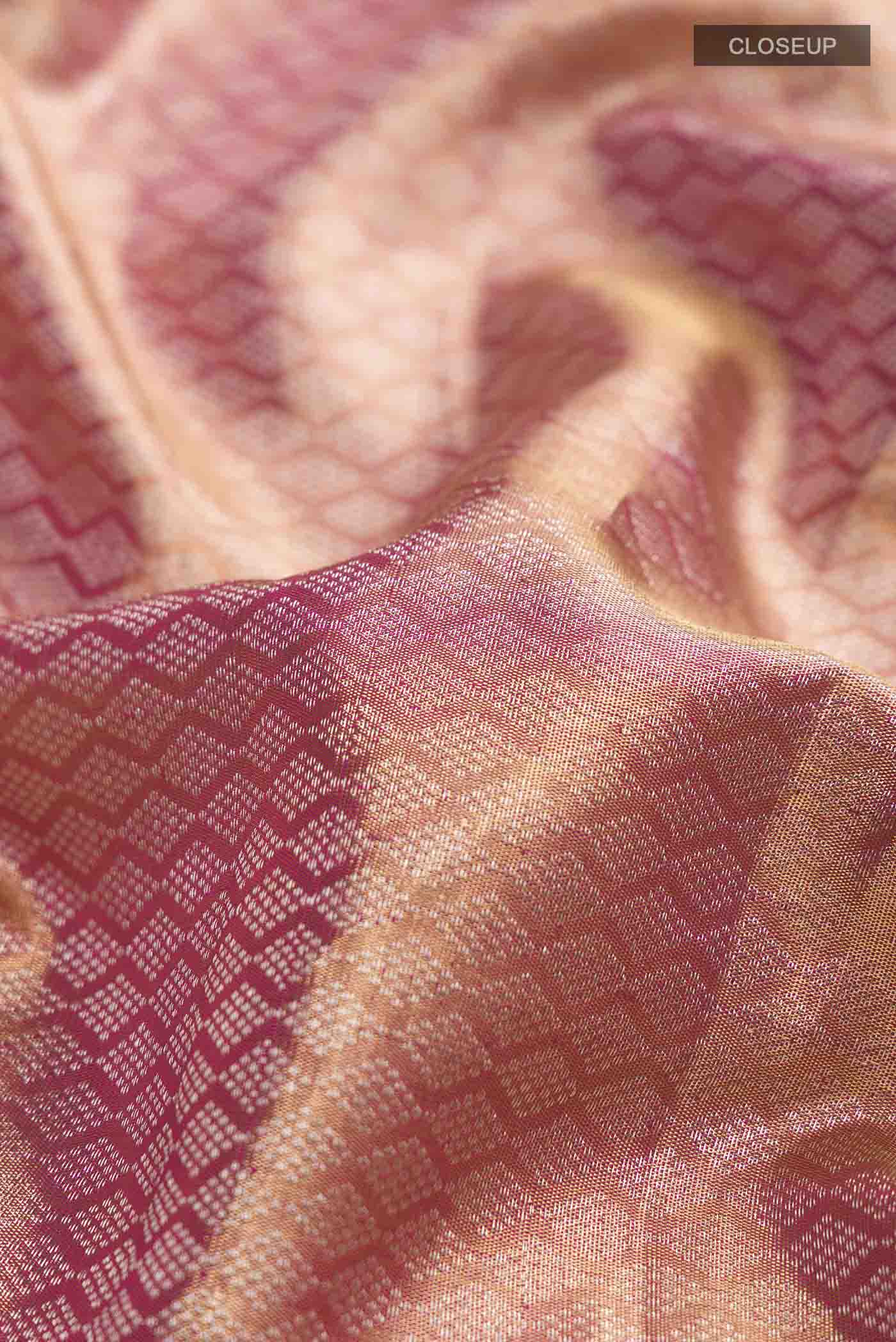 Pink with Gold Color Kanjivaram Tissue Silk Saree - Image 2