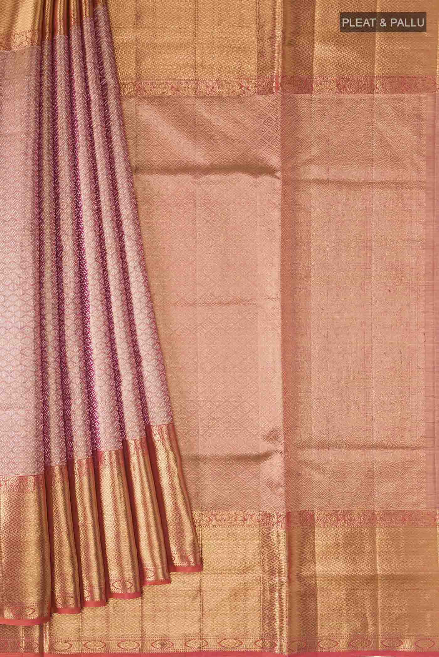 Pink with Gold Color Kanjivaram Tissue Silk Saree - Image 4