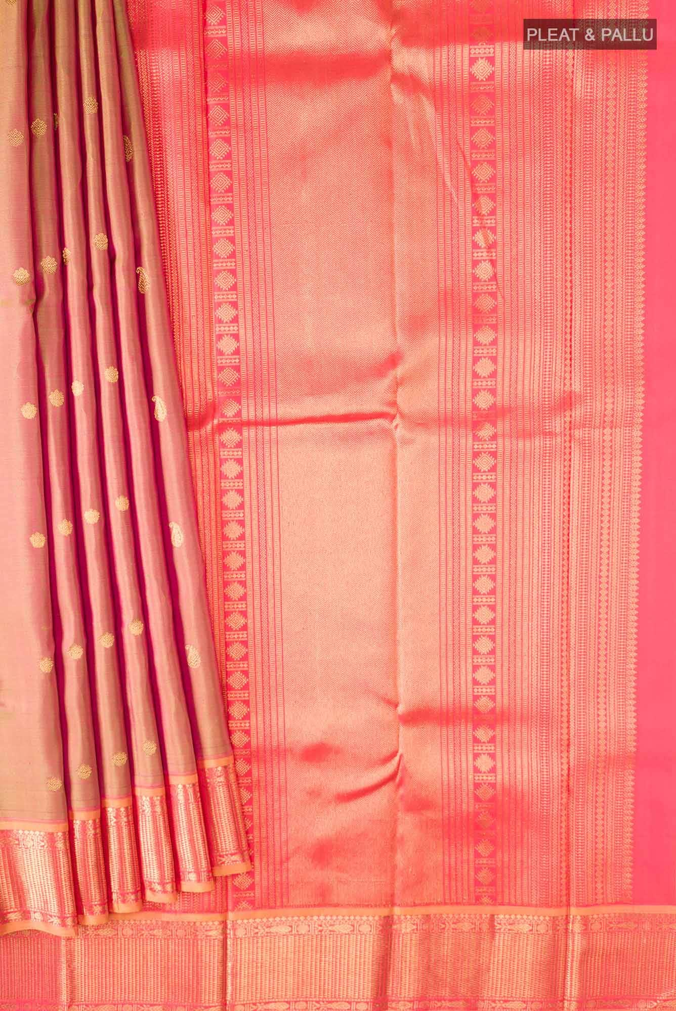 Pink with Mustard Dual Tone Kanchipuram Silk Saree - Image 4