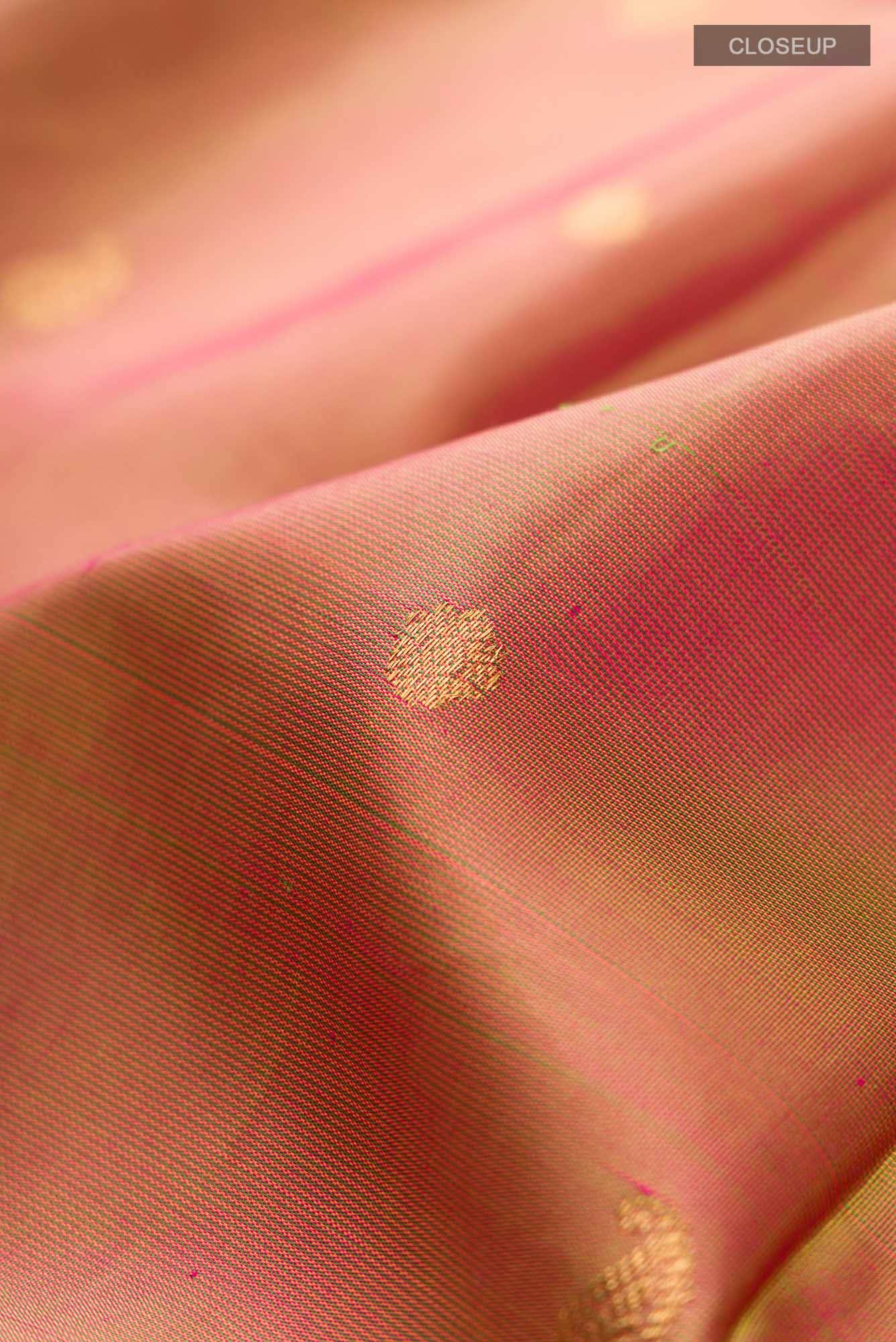 Pink with Mustard Dual Tone Kanchipuram Silk Saree - Image 5