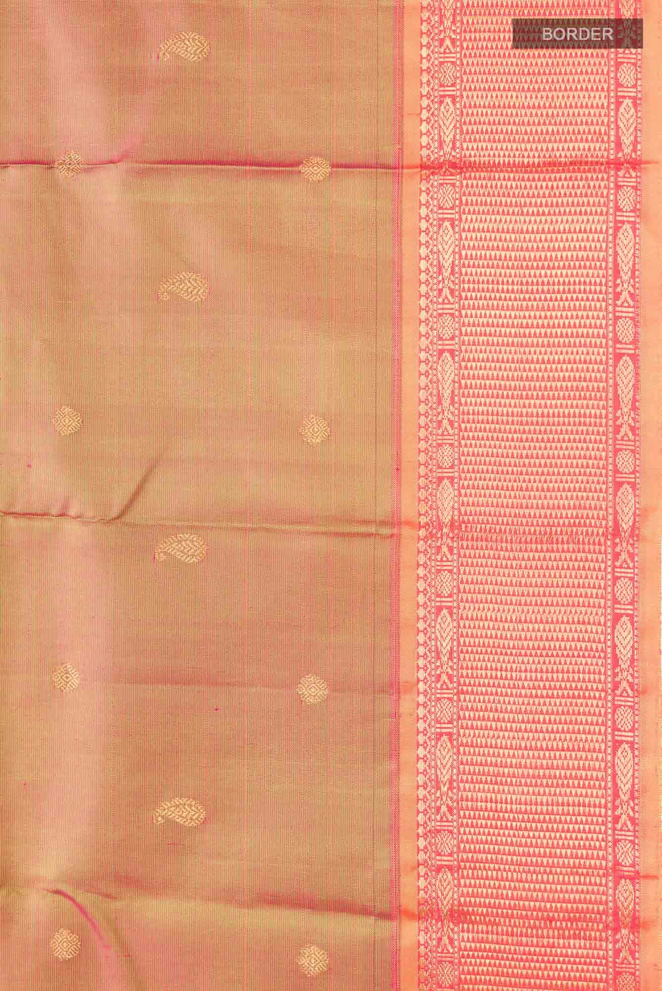 Pink with Mustard Dual Tone Kanchipuram Silk Saree - Image 9