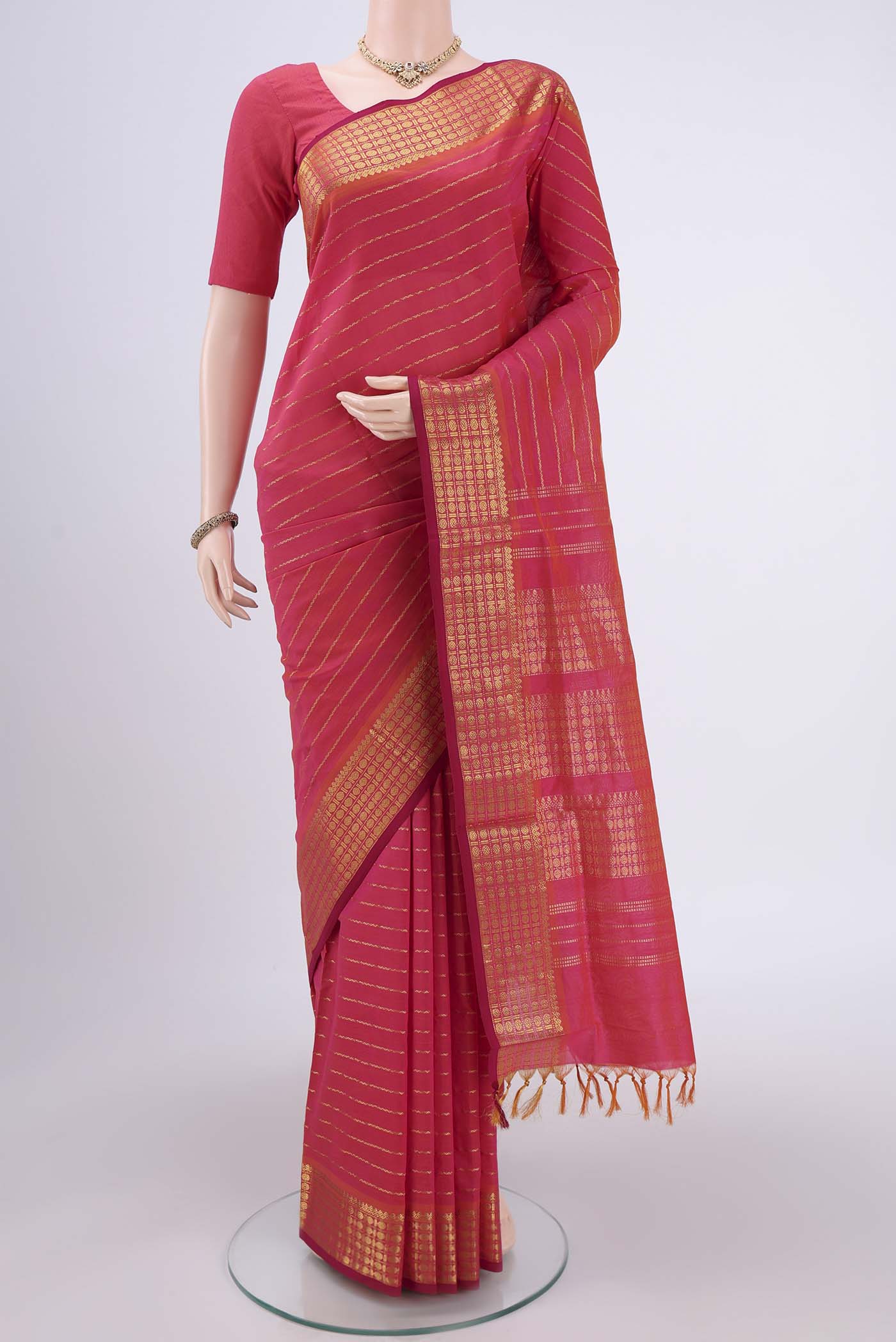 Pink with Orange Color Blended Poly Cotton Saree