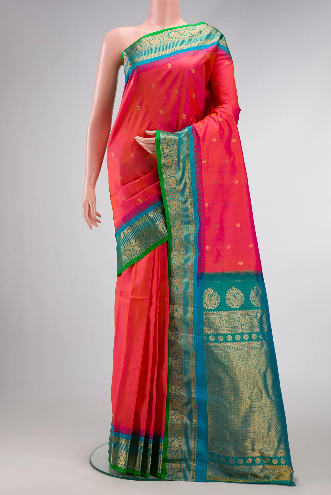 Pink with Orange Color Gadwal Silk Saree