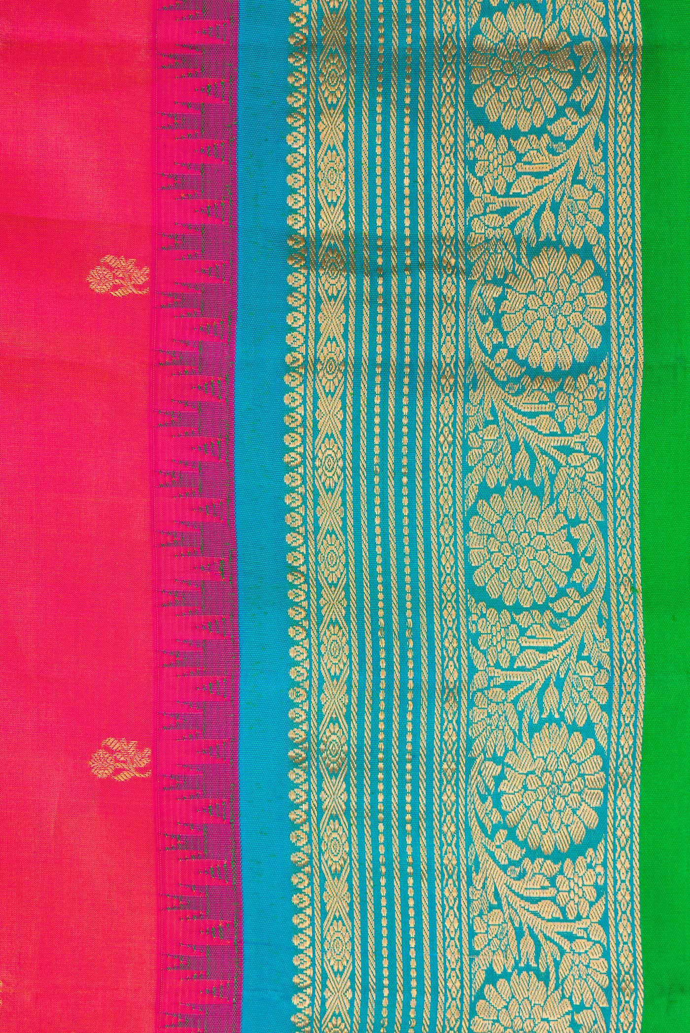 Pink with Orange Color Gadwal Silk Saree - Image 3