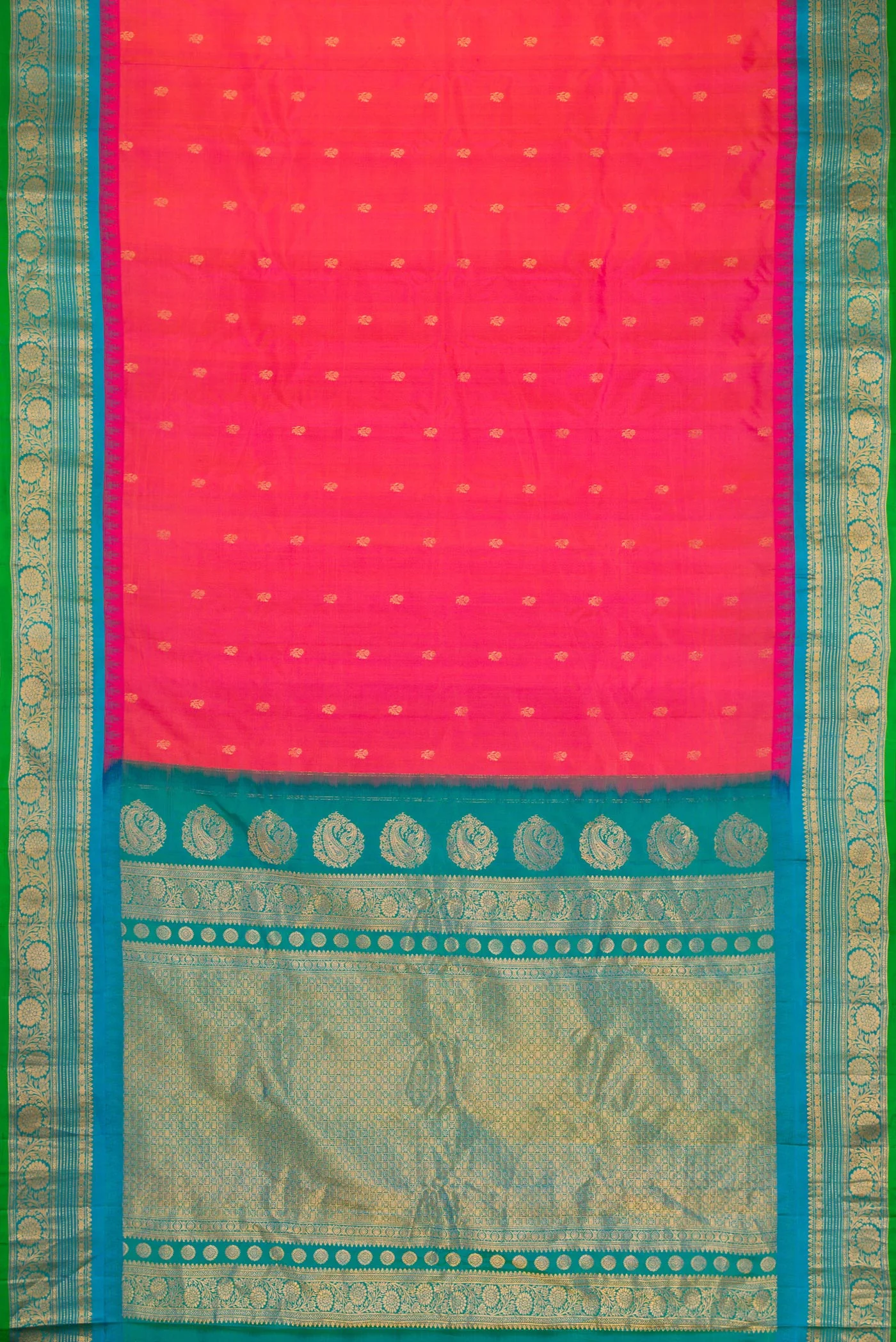 Pink with Orange Color Gadwal Silk Saree - Image 6