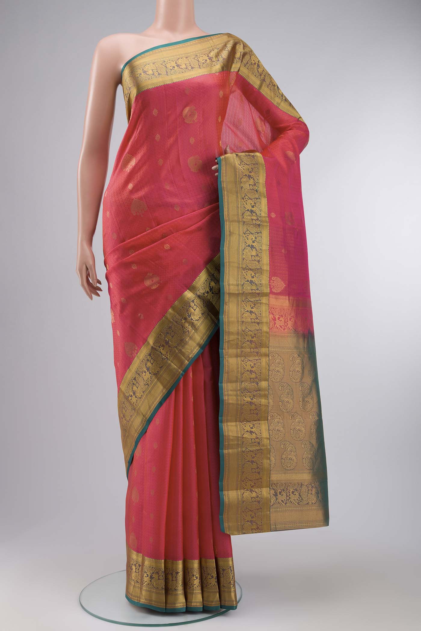Pink with Orange Color Kanchipuram Silk Saree