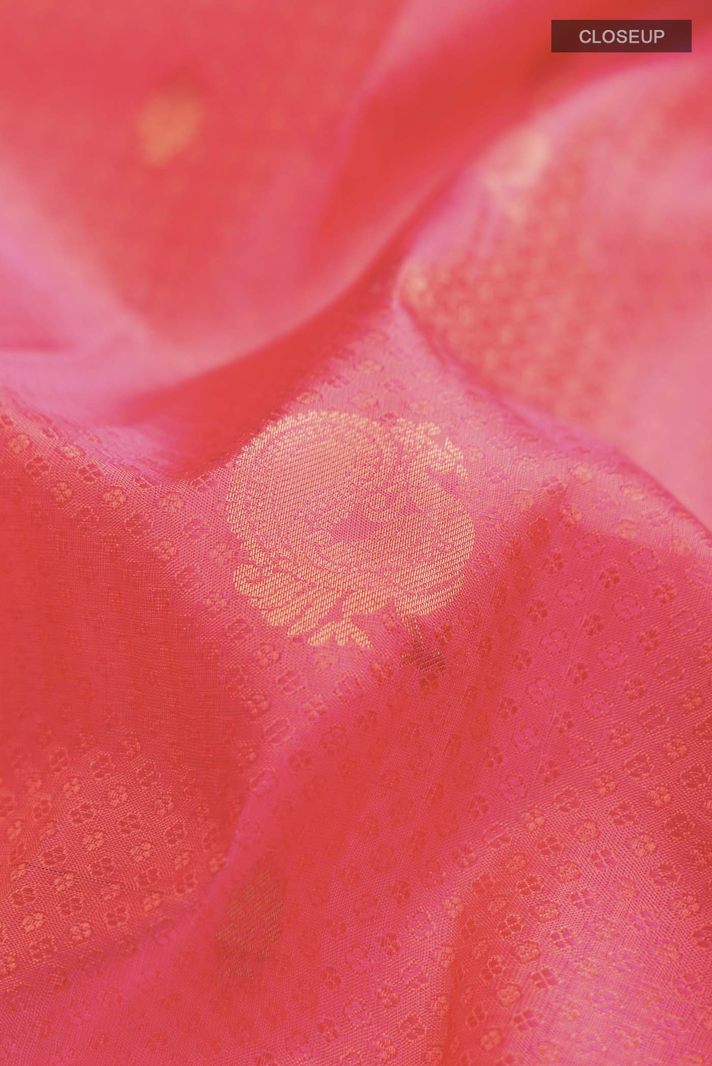 Pink with Orange Color Kanchipuram Silk Saree - Image 2