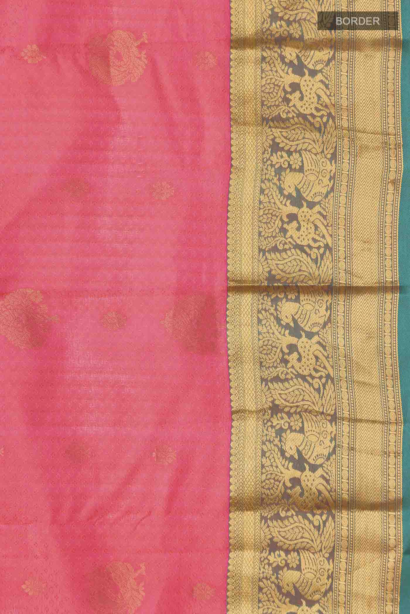 Pink with Orange Color Kanchipuram Silk Saree - Image 3