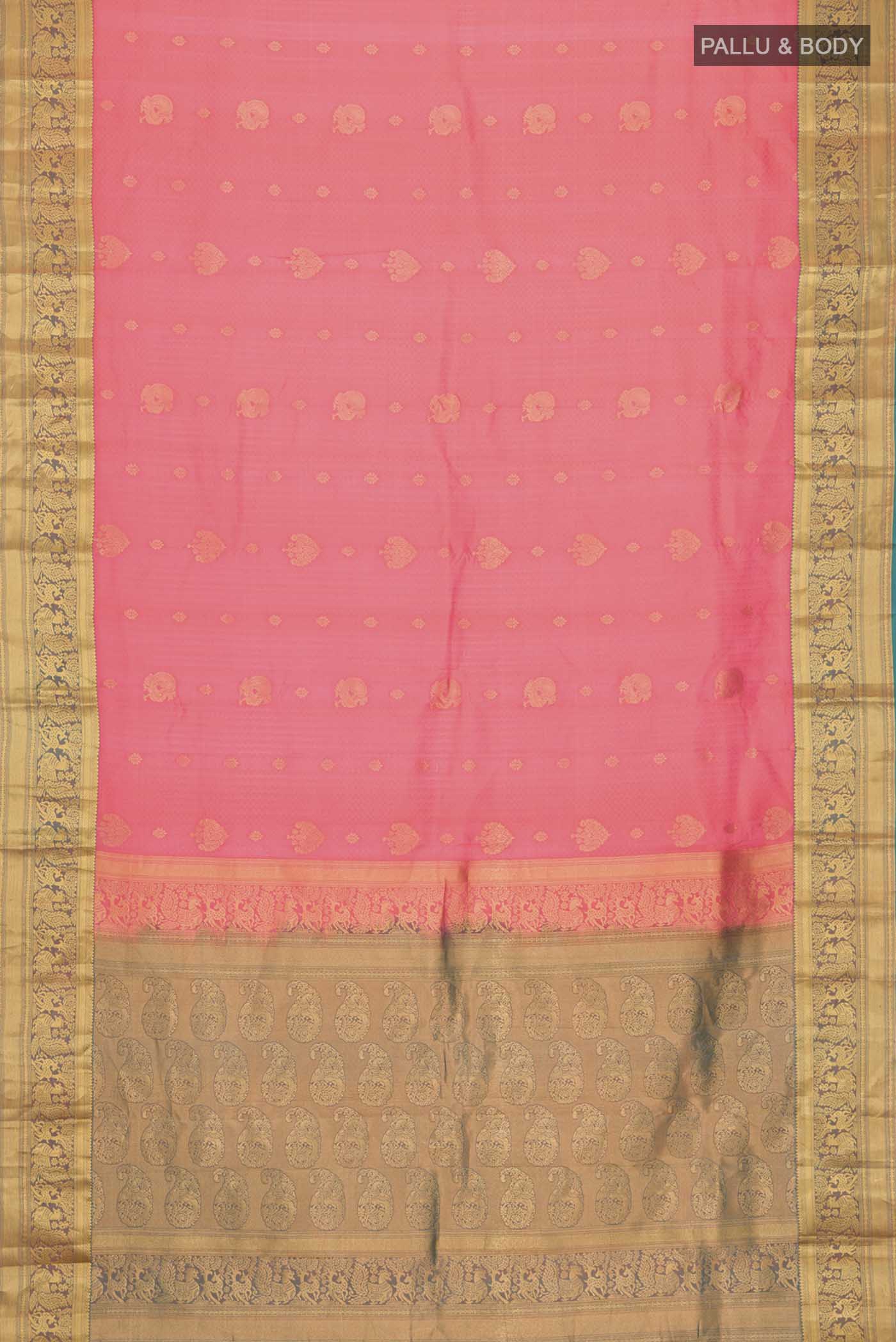 Pink with Orange Color Kanchipuram Silk Saree - Image 6