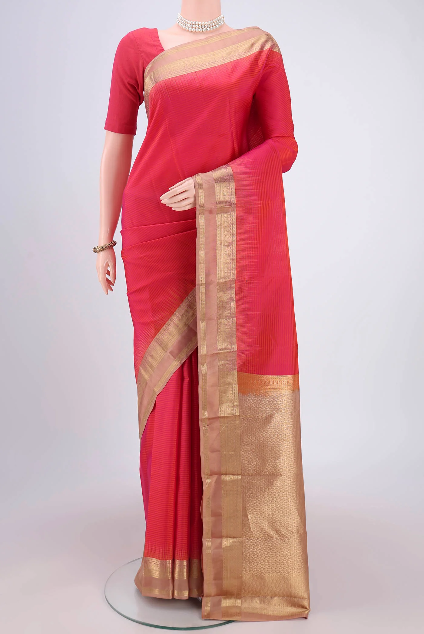 Pink with Orange Color Kanchipuram Silk Saree