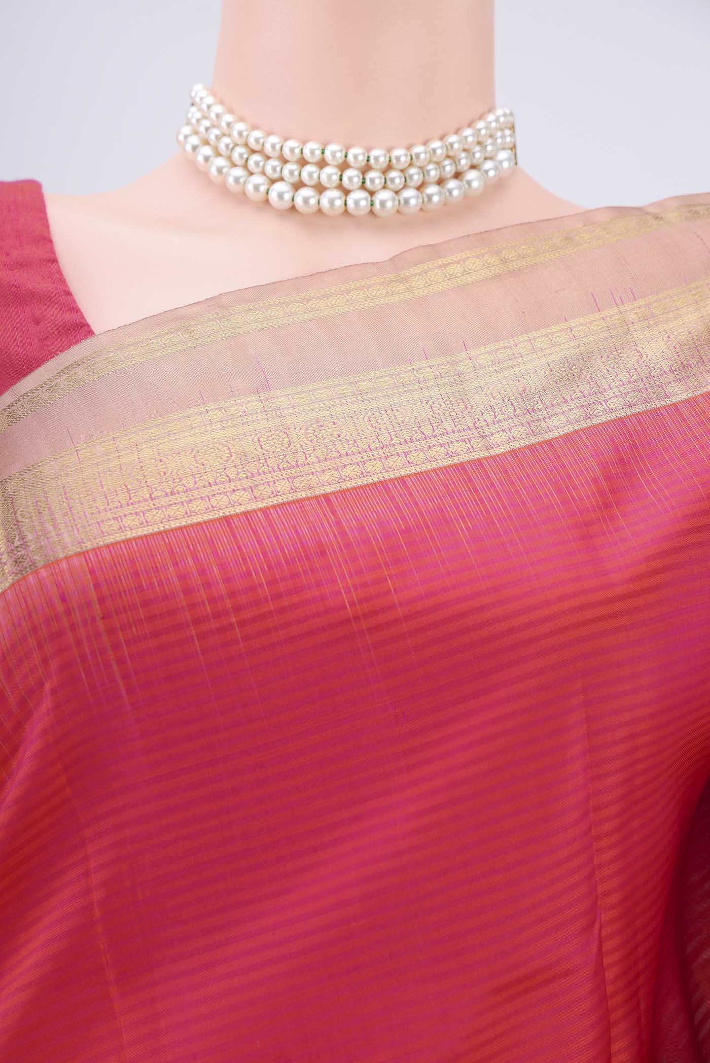 Pink with Orange Color Kanchipuram Silk Saree - Image 2