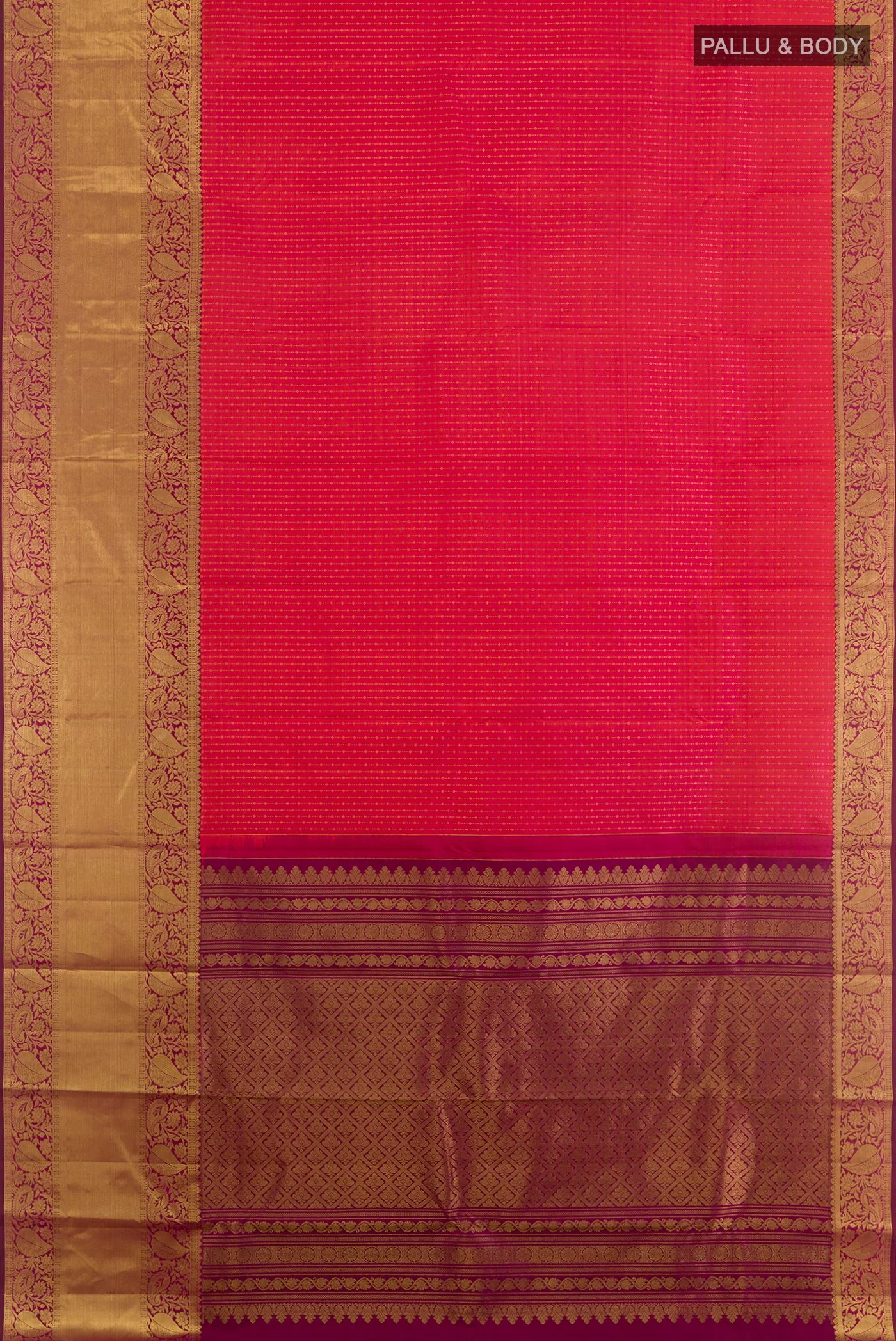Pink with Orange Color Kanchipuram Silk Saree - Image 3