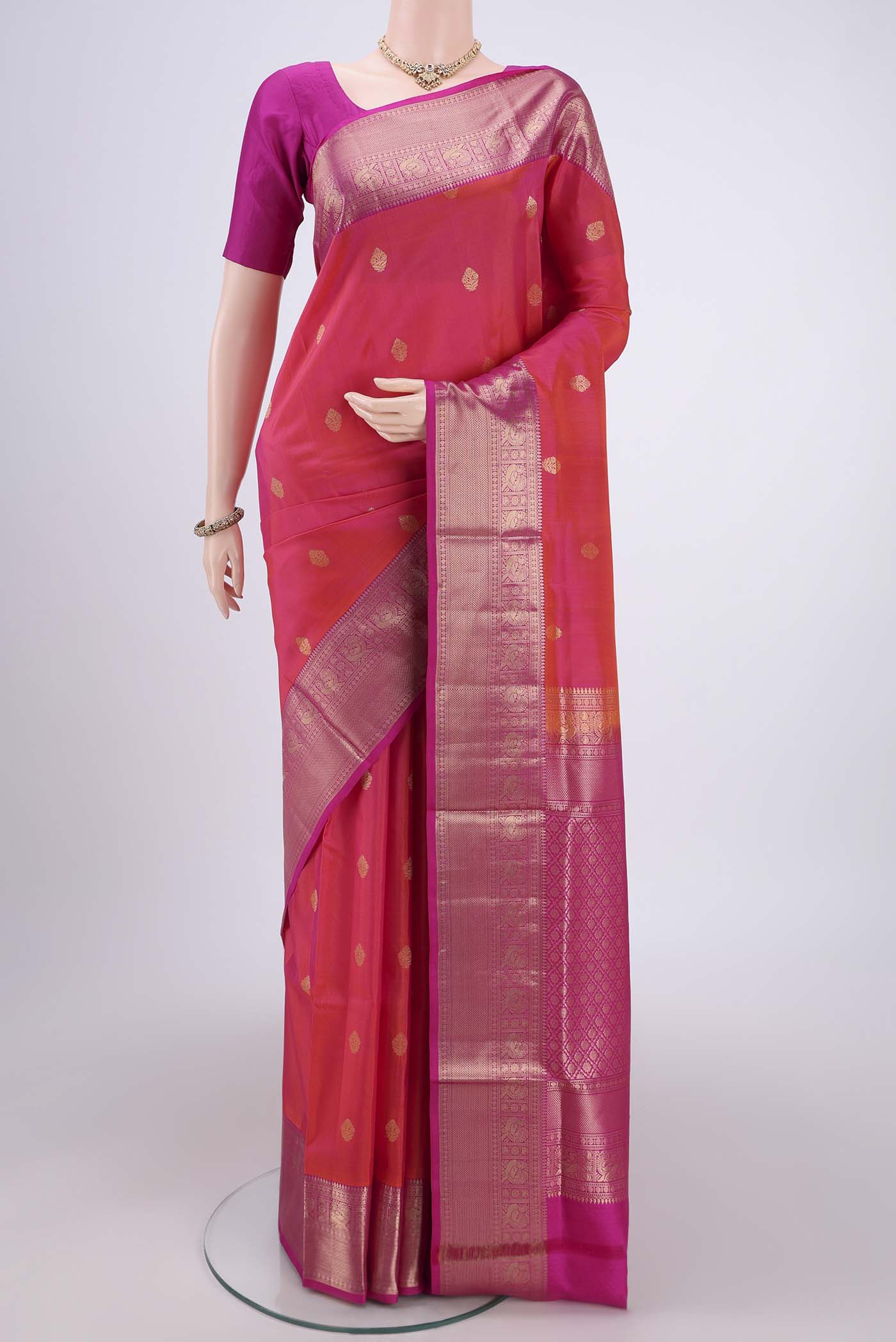 Pink with Orange Color Soft Silk Saree