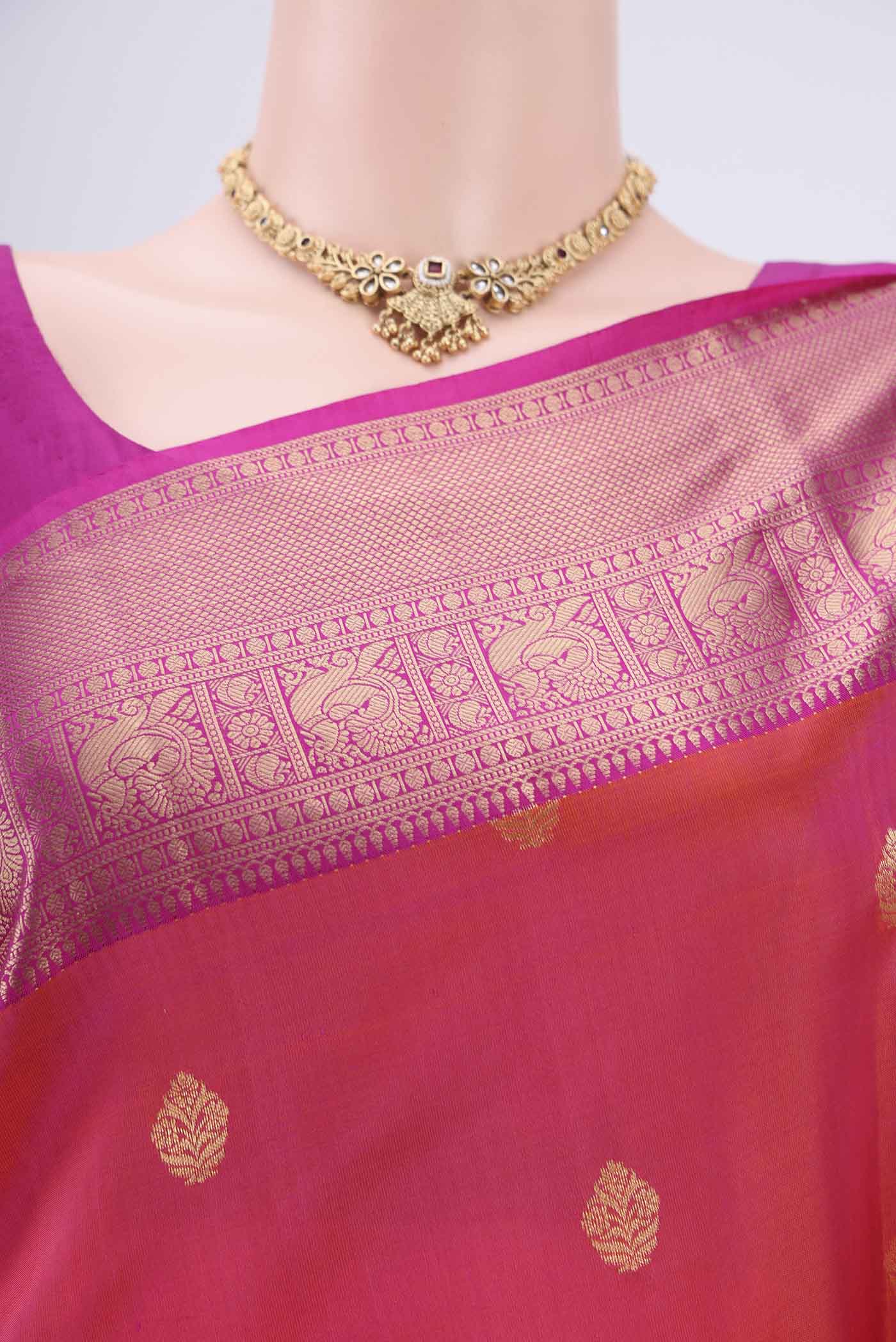 Pink with Orange Color Soft Silk Saree - Image 2