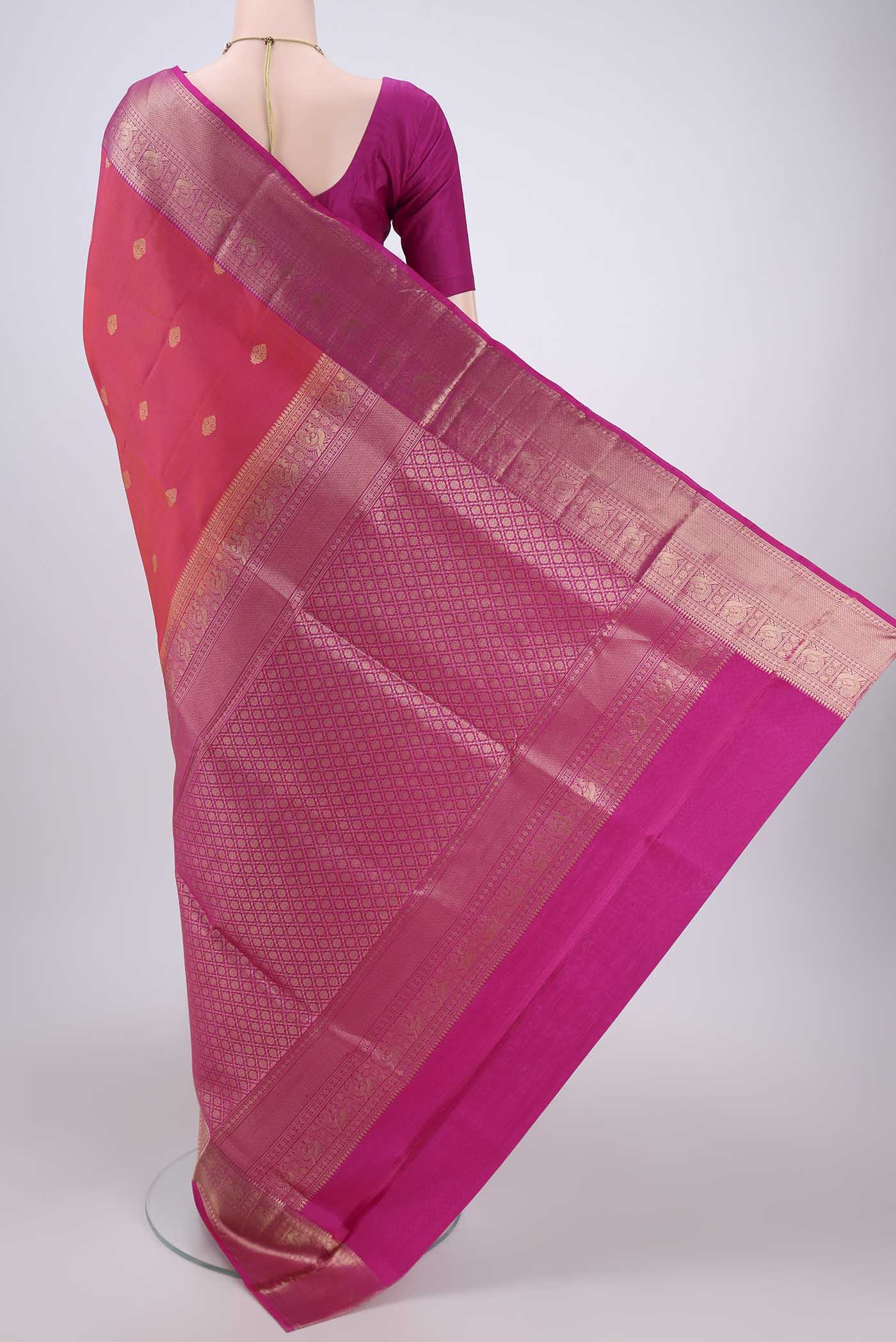 Pink with Orange Color Soft Silk Saree - Image 3