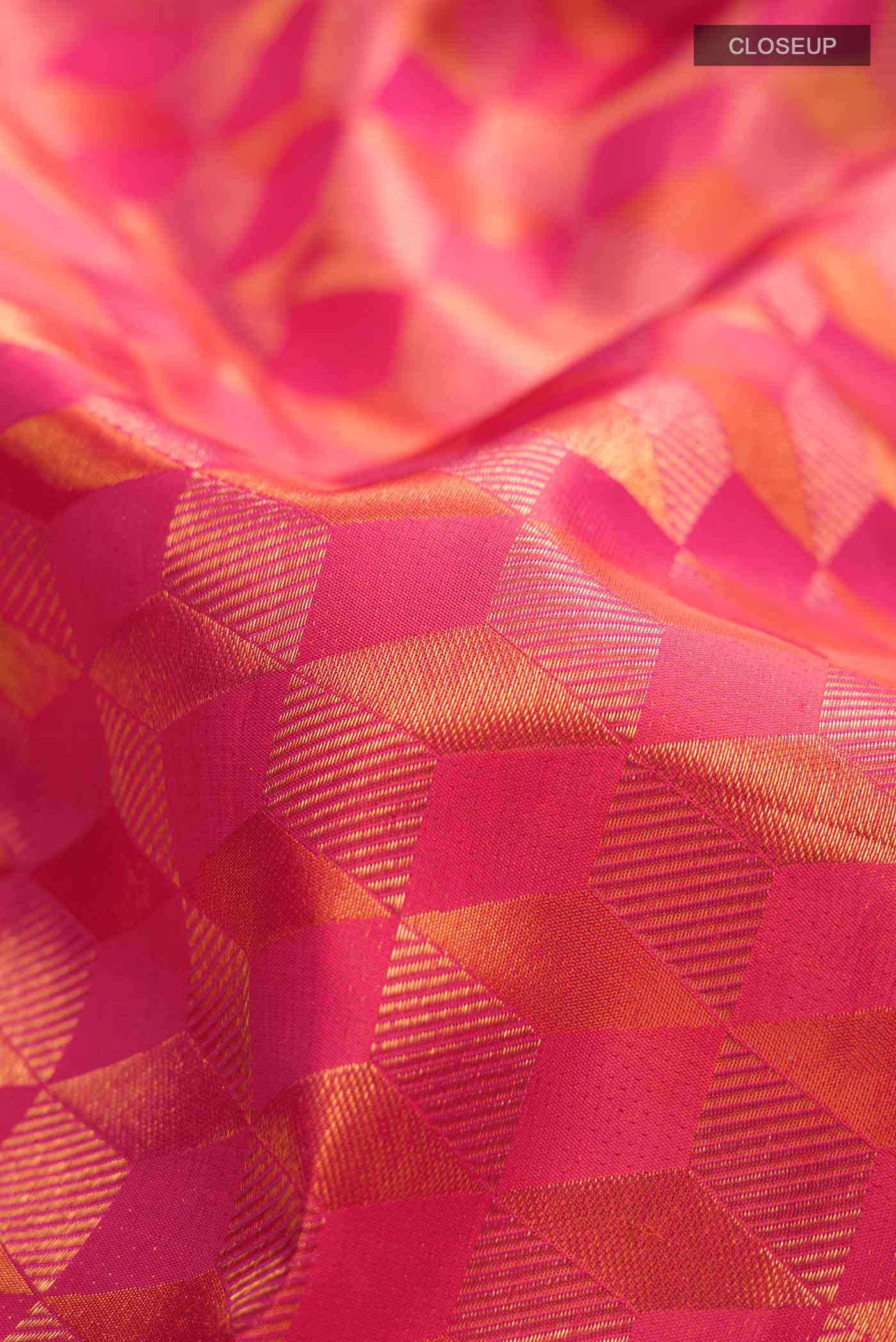 Pink with Orange Dual Tone Kanchipuram Silk Saree - Image 2
