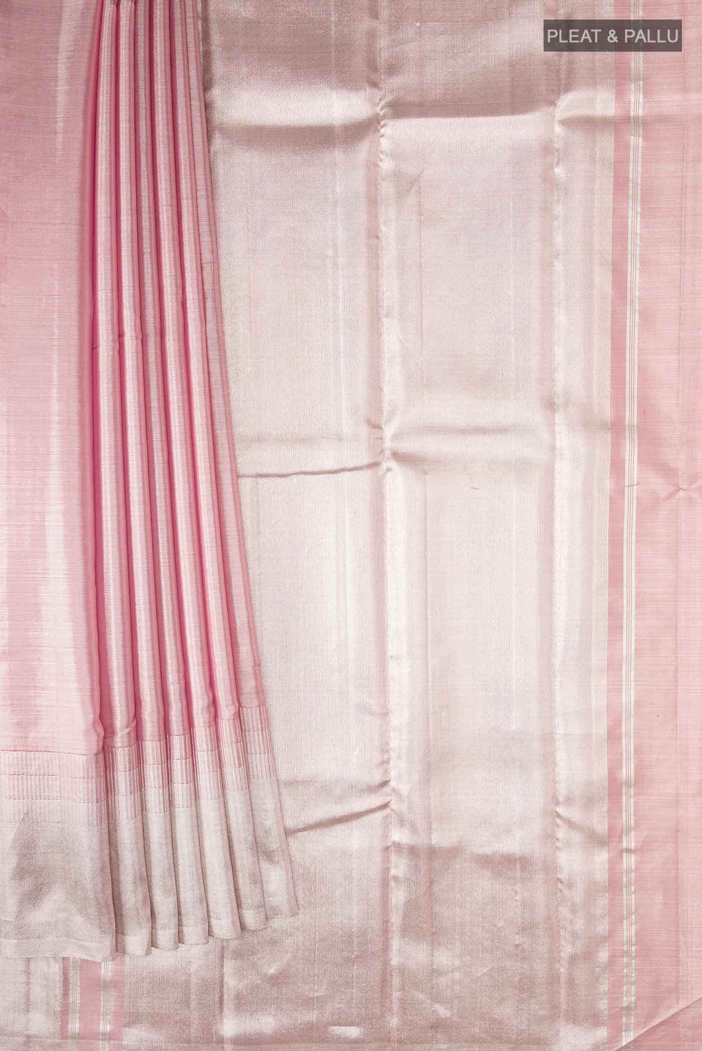 Pink with Silver Dual Tone Kanjivaram Tissue Silk Saree - Image 2
