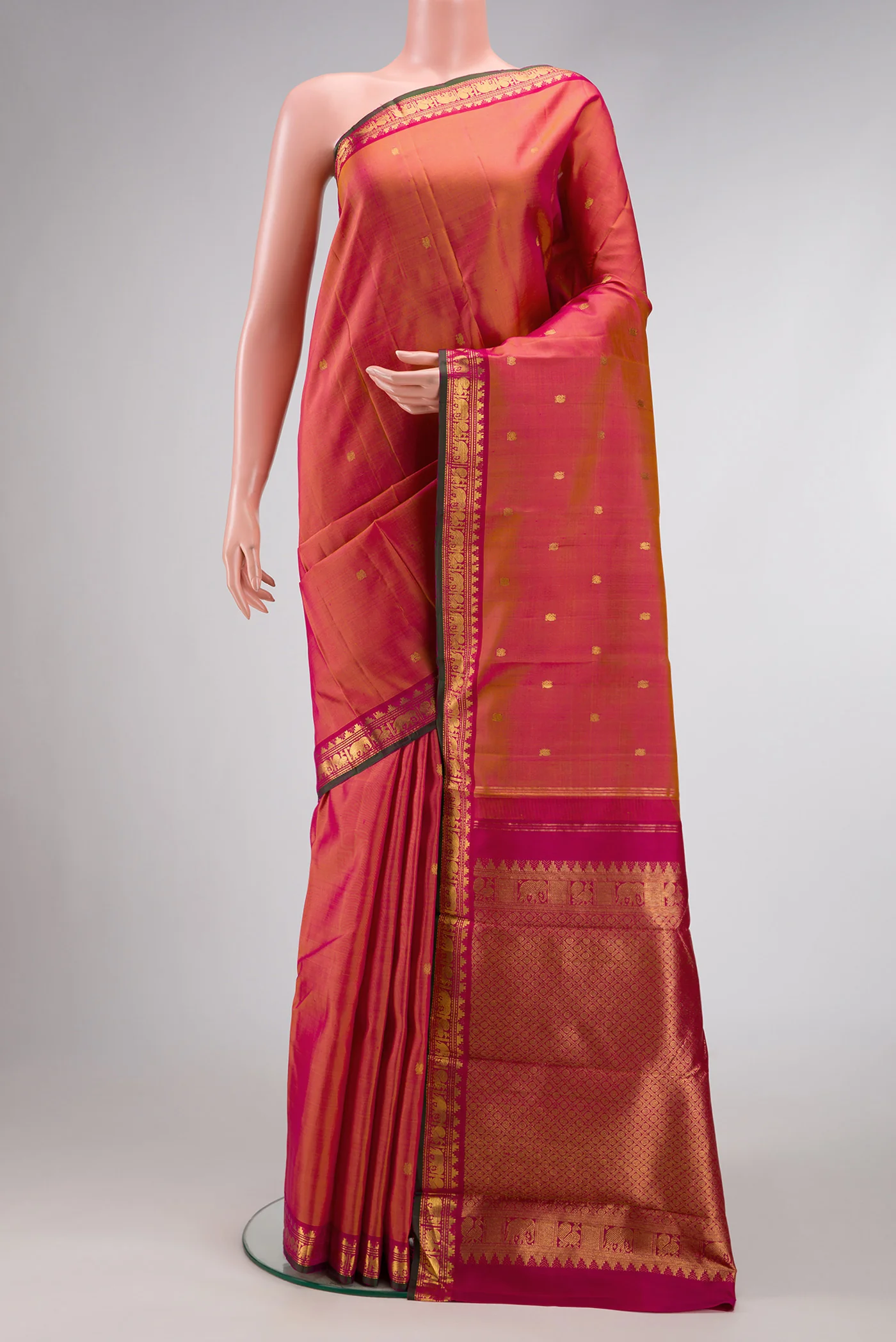 Pink with Yellow Color Kanchipuram Silk Saree