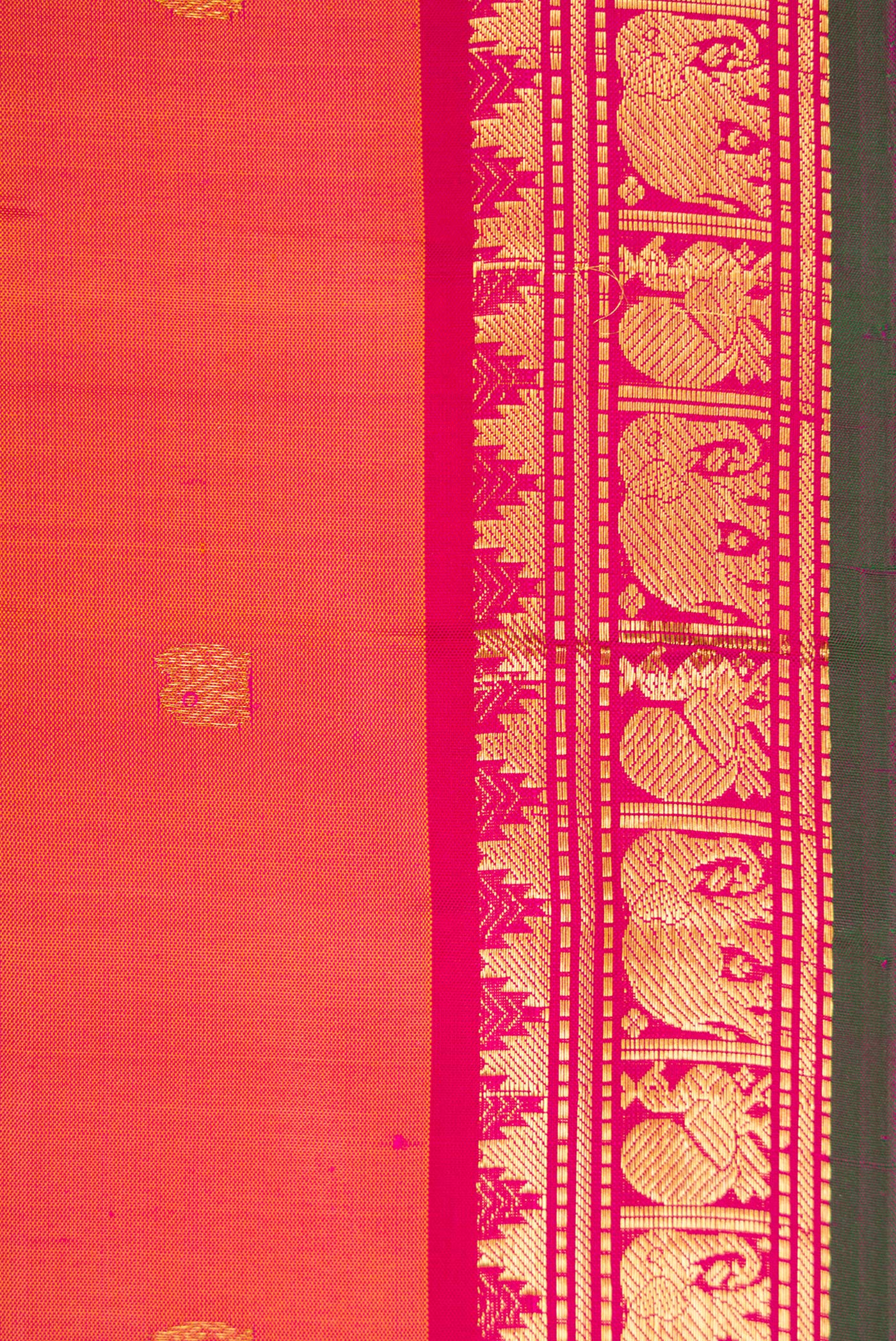 Pink with Yellow Color Kanchipuram Silk Saree - Image 3