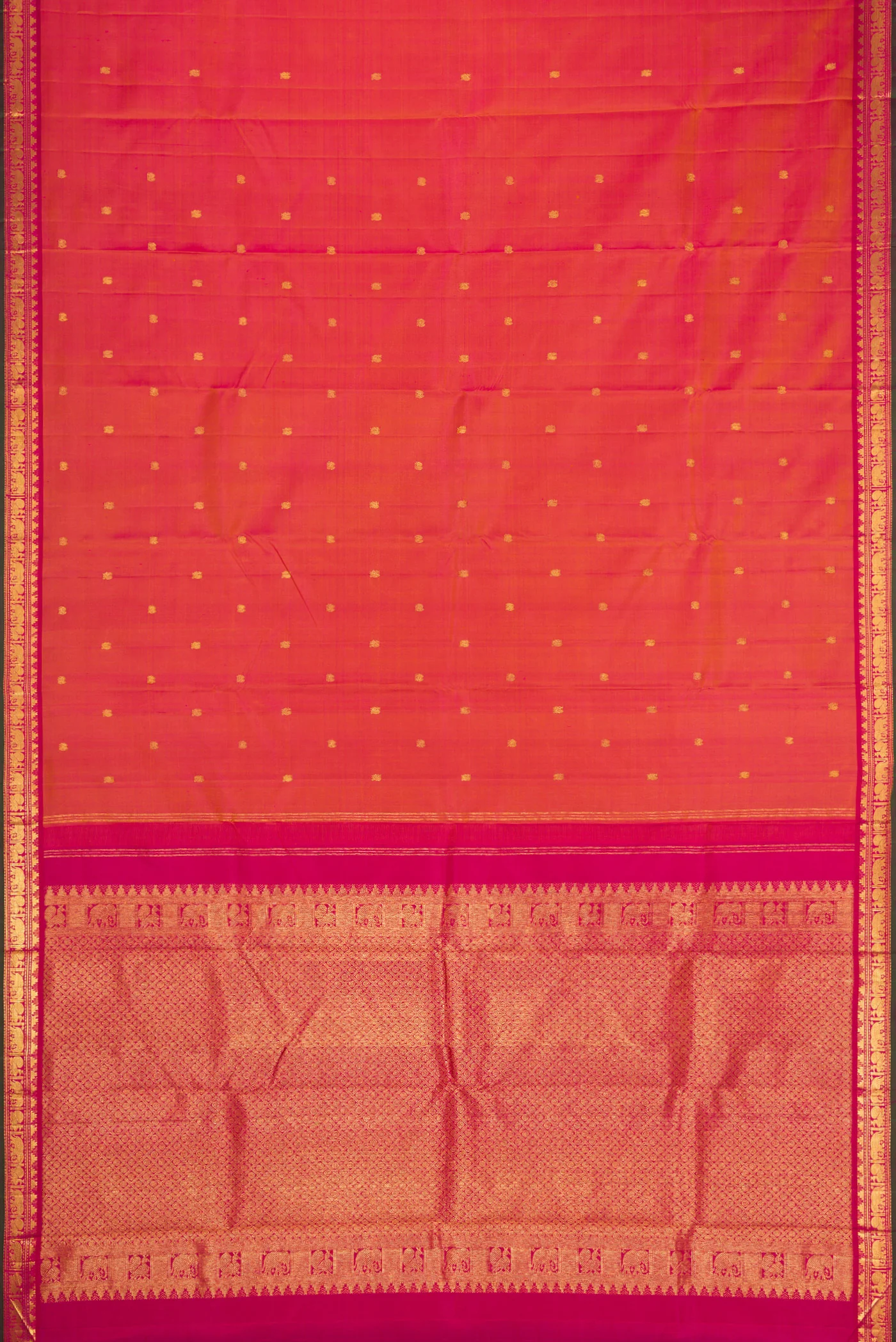 Pink with Yellow Color Kanchipuram Silk Saree - Image 6