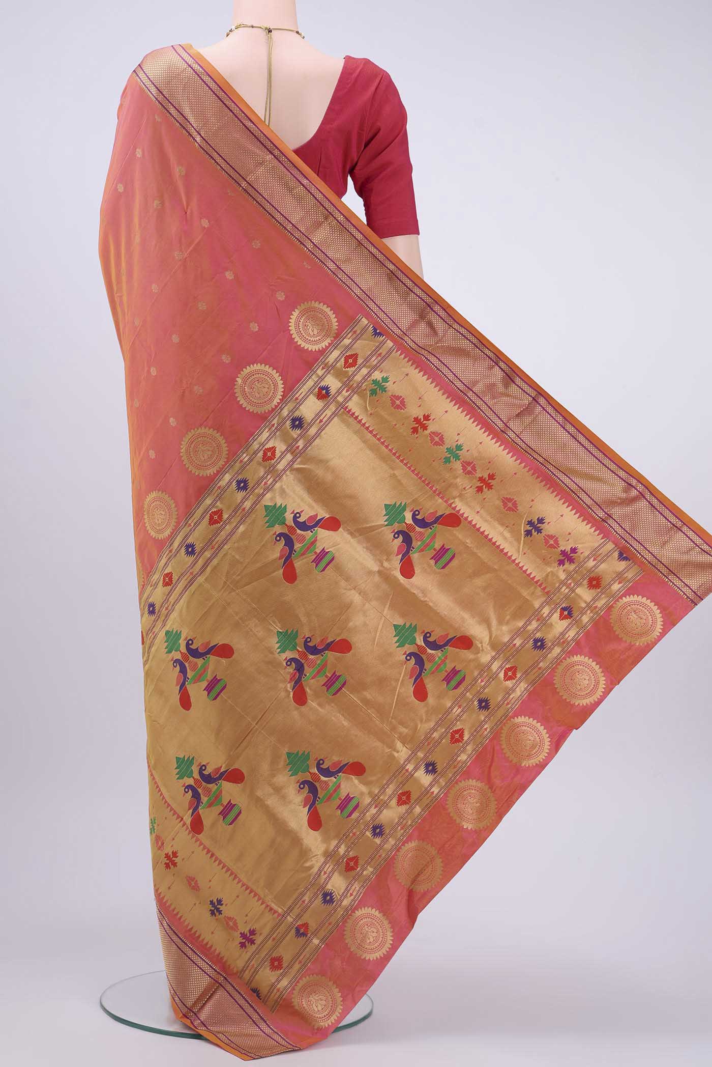 Pink with Orange Color Blended Bangalore Silk Saree - Image 3