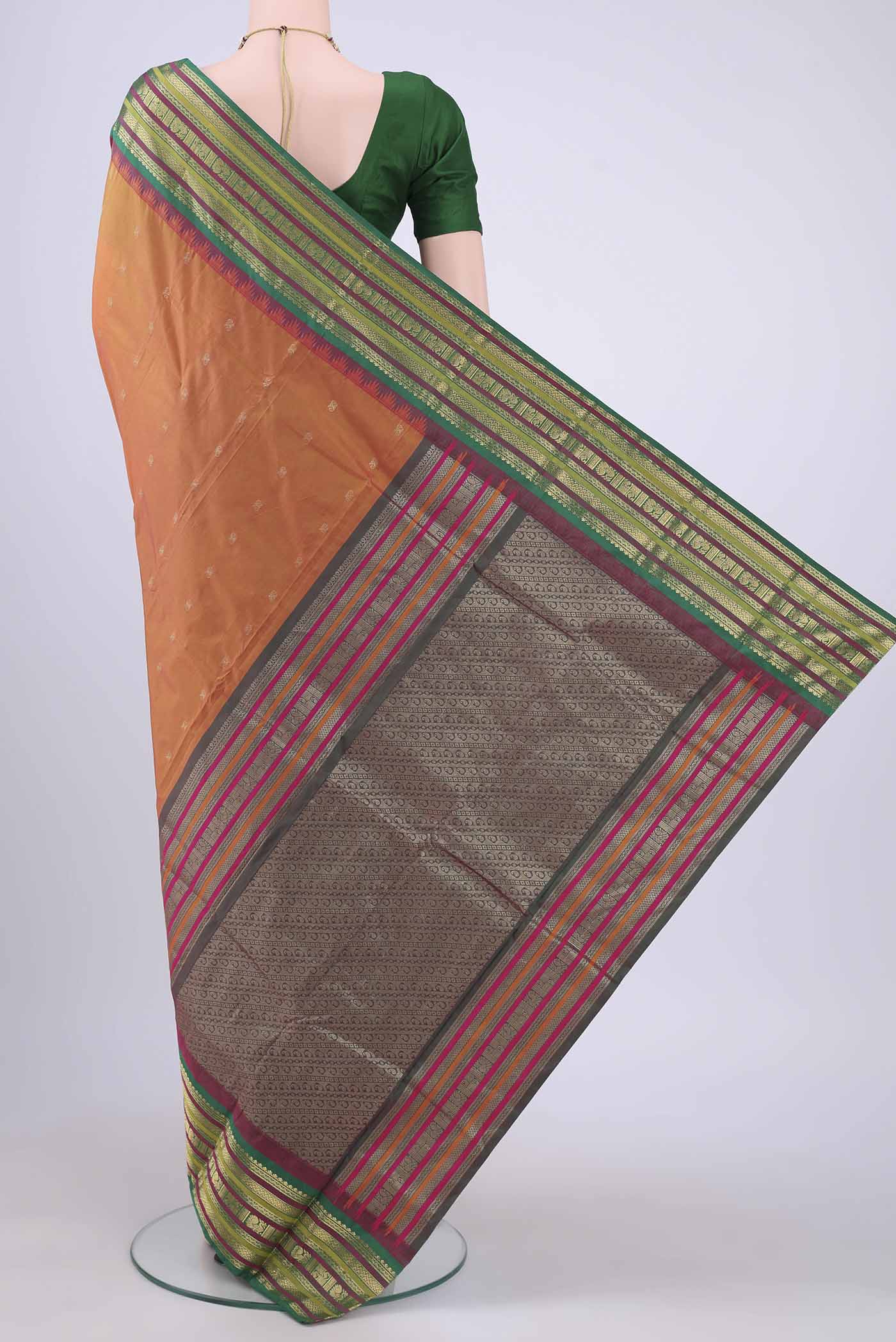 Pinkish Yellow Blended Bangalore Silk Saree - Image 3