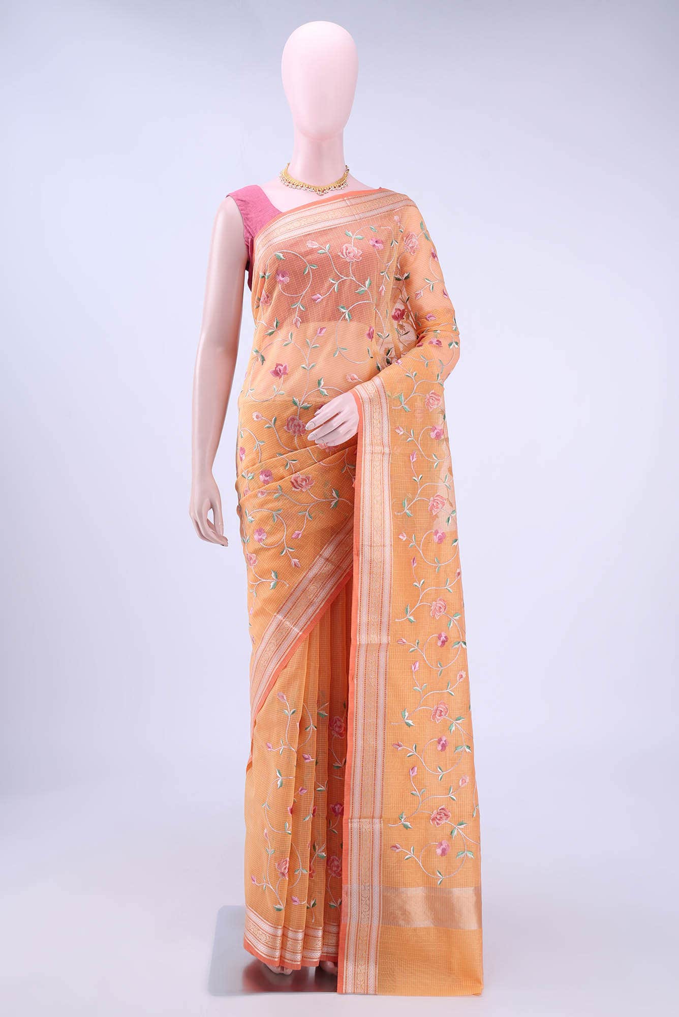 Pinkish Yellow Kota Cotton Saree