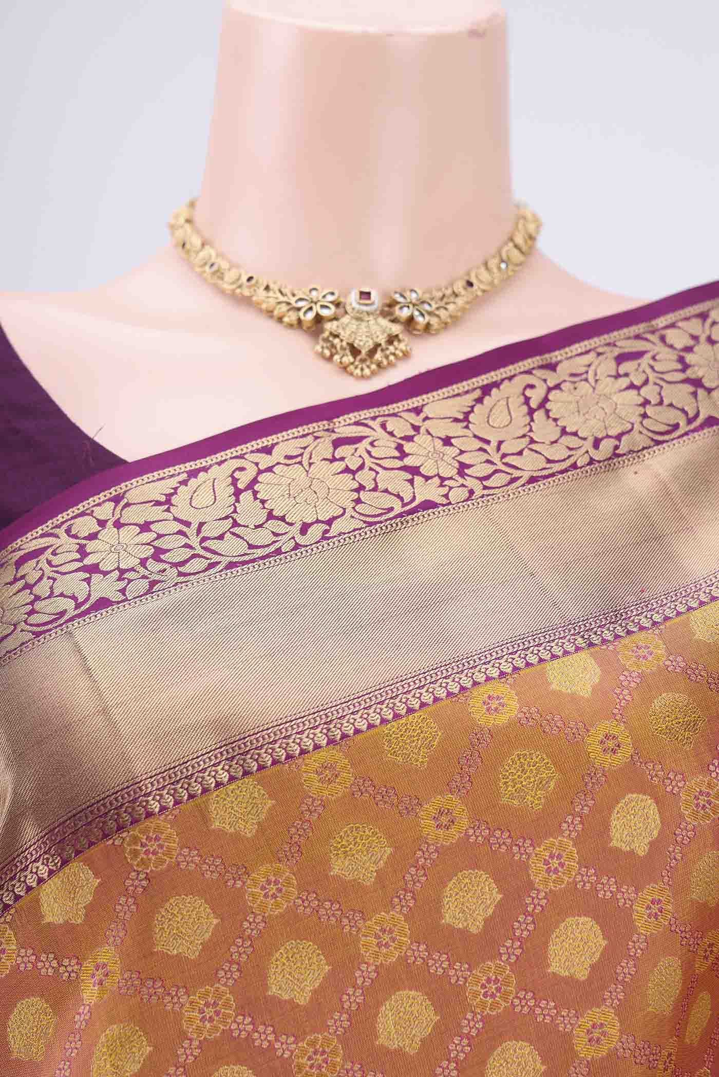 Pinkish Yellow Dual Tone Soft Silk Saree - Image 2