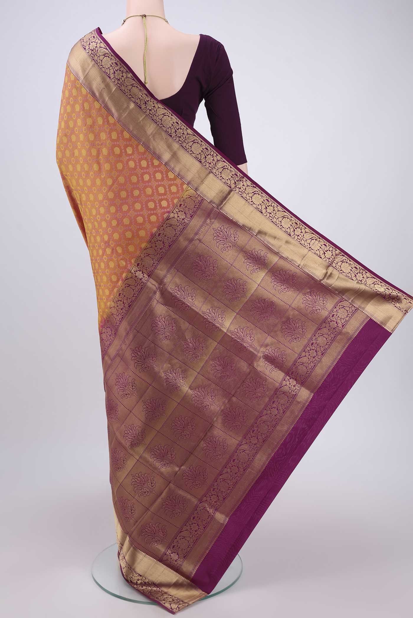Pinkish Yellow Dual Tone Soft Silk Saree - Image 3