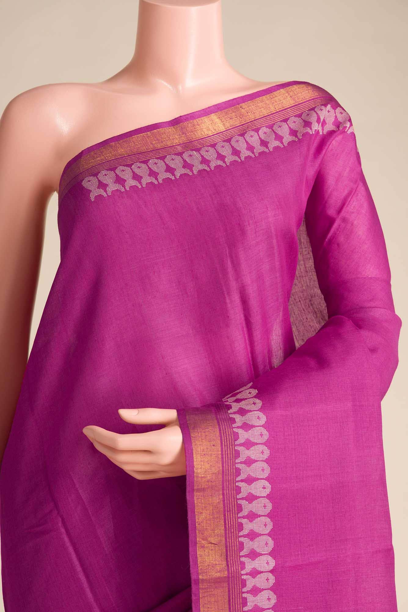 Pisces in Paris-Magenta Bhagalpuri Tussar Silk Saree - Image 2