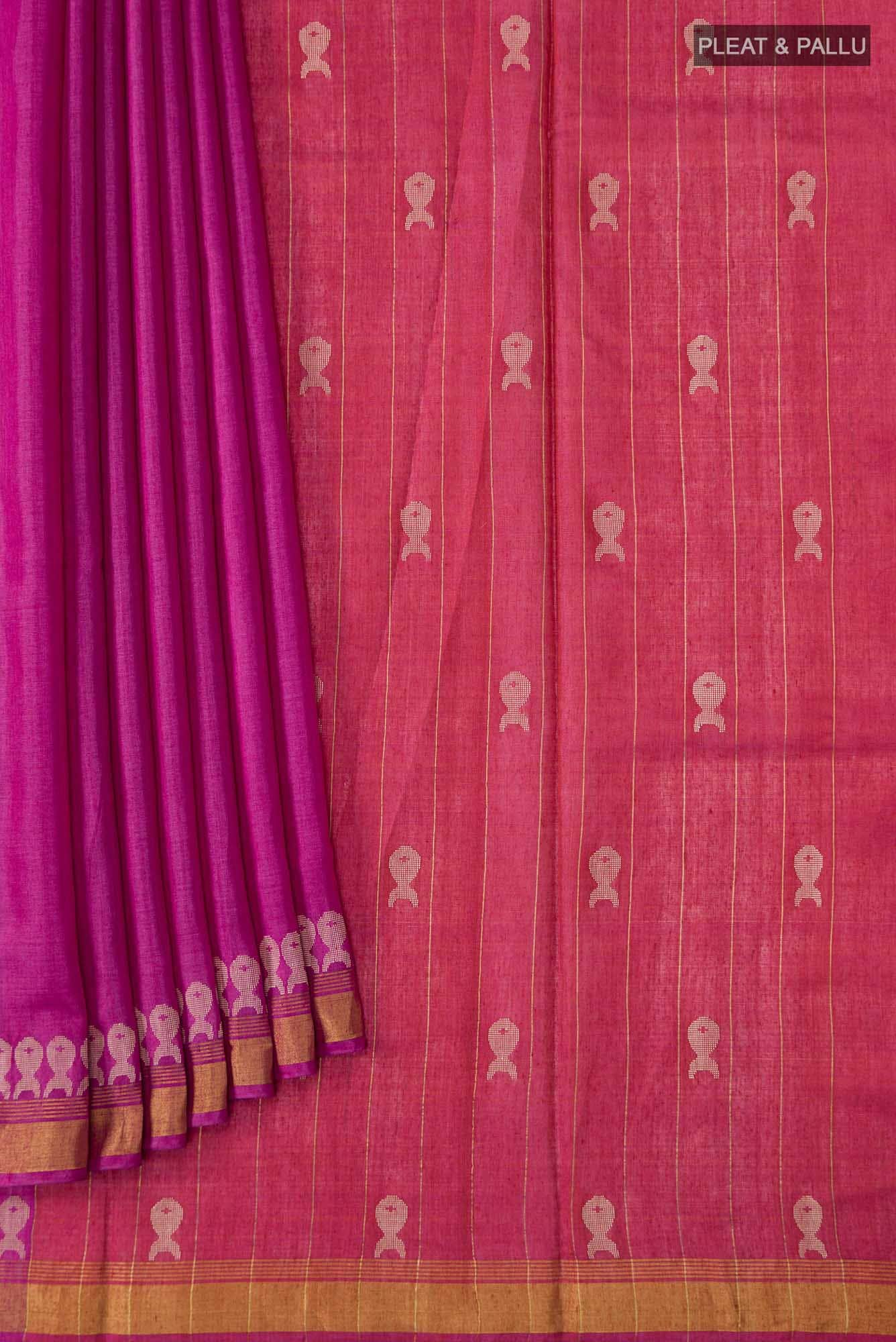 Pisces in Paris-Magenta Bhagalpuri Tussar Silk Saree - Image 6