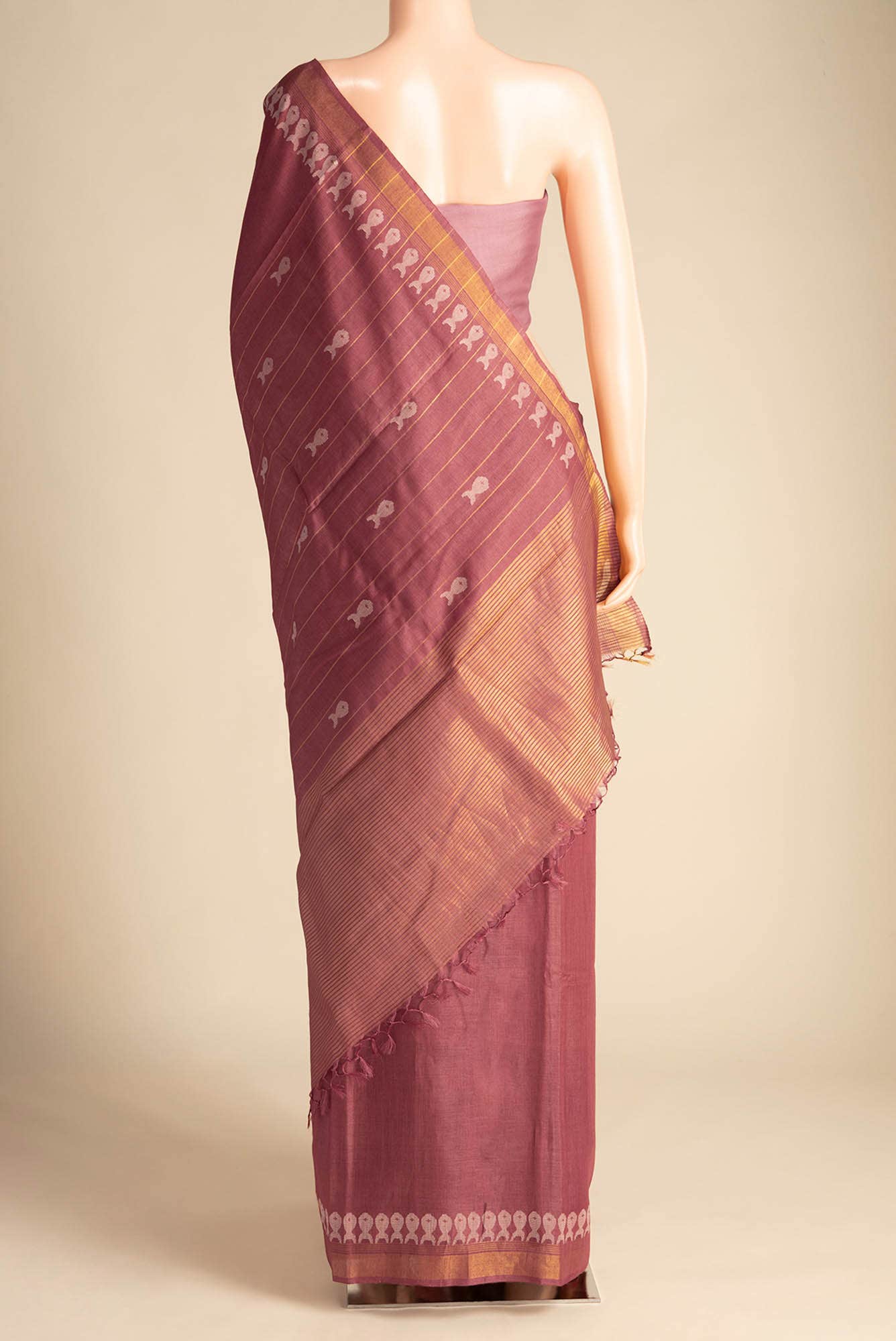 Pisces in Paris-Rust Bhagalpuri Tussar Silk Saree - Image 4