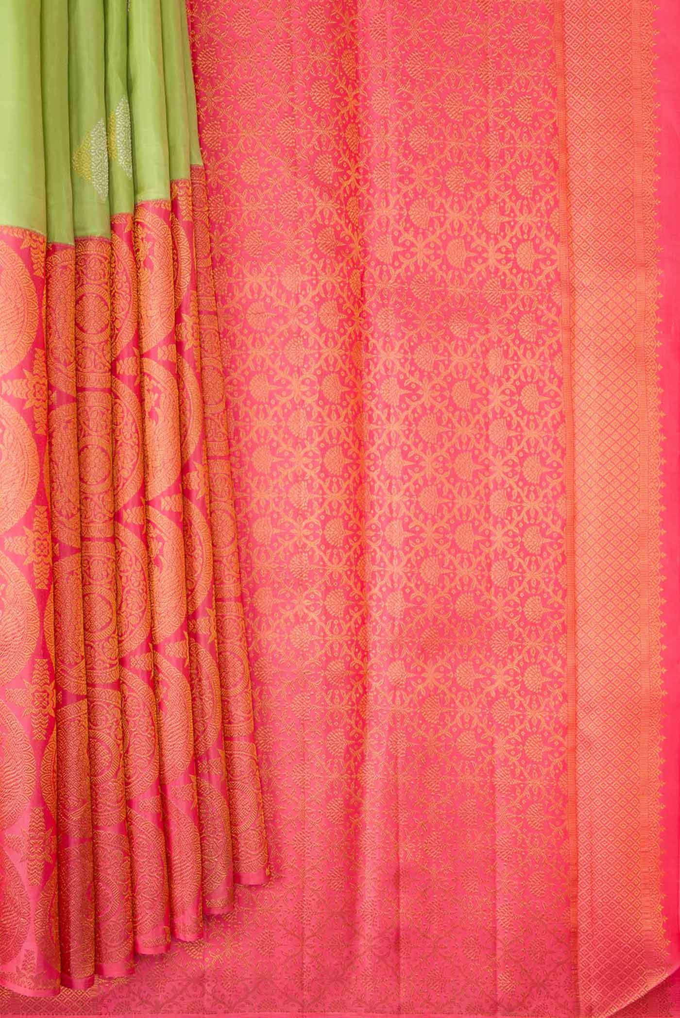 Pista Green and pink Color Kanjivaram Silk Saree - Image 3