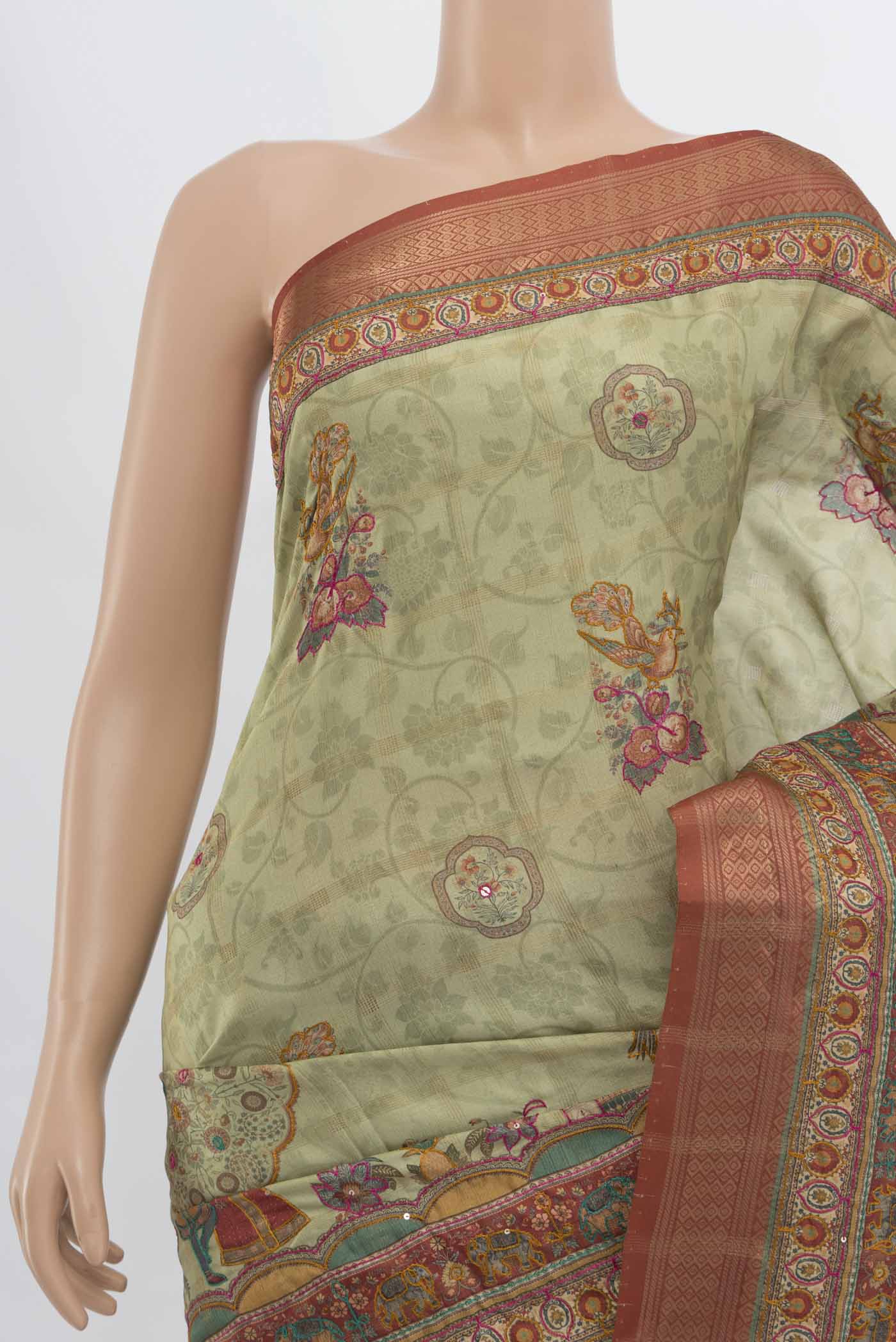 Sage Green Blended Art Silk Saree - Image 2