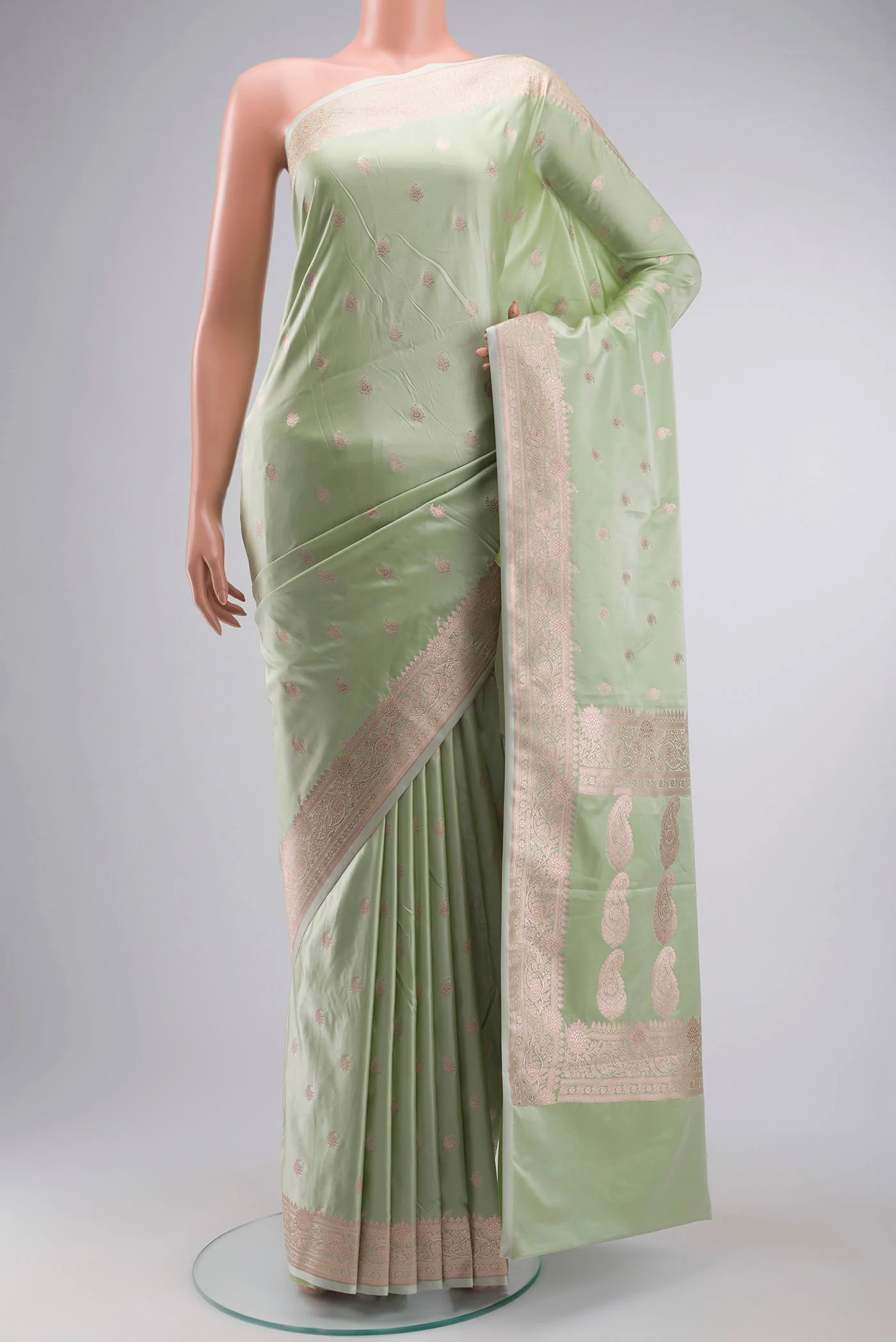 Pista Green Blended Banarasi Silk Saree