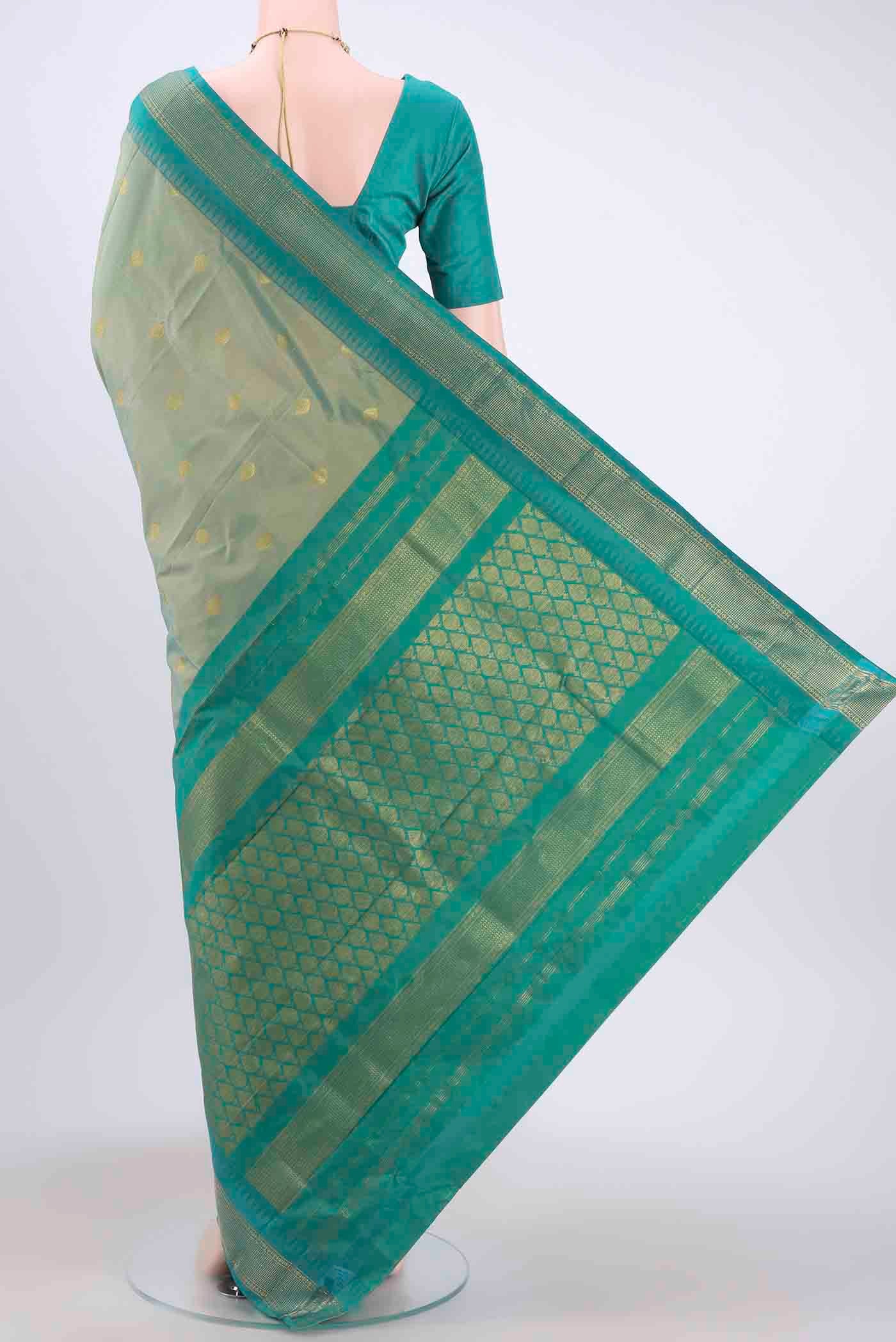 Pista Green Blended Bangalore Silk Saree - Image 3