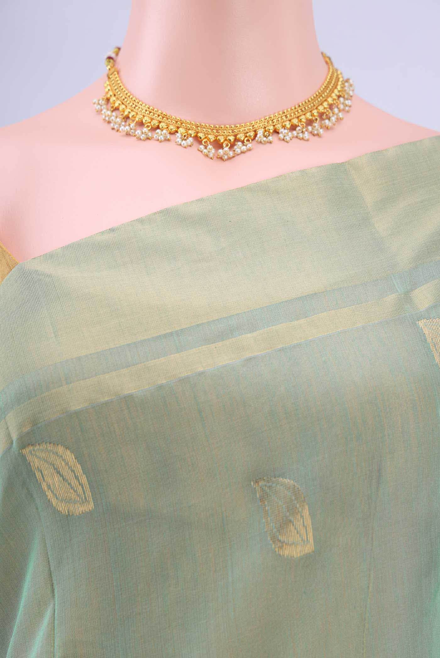 Pista Green Chanderi Silk Cotton Saree - Image 3