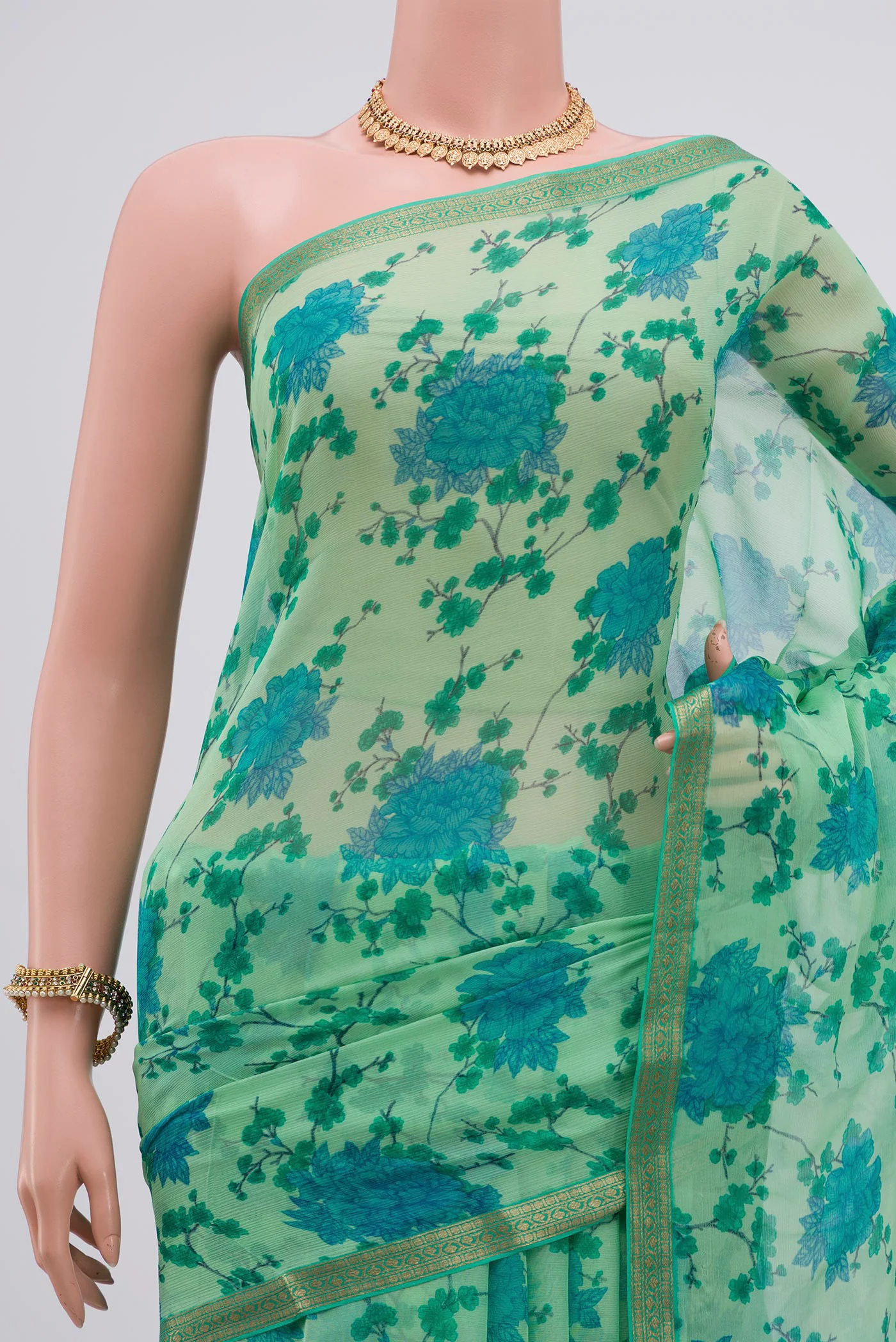 Green Mysore Chiffon Saree - Image 2