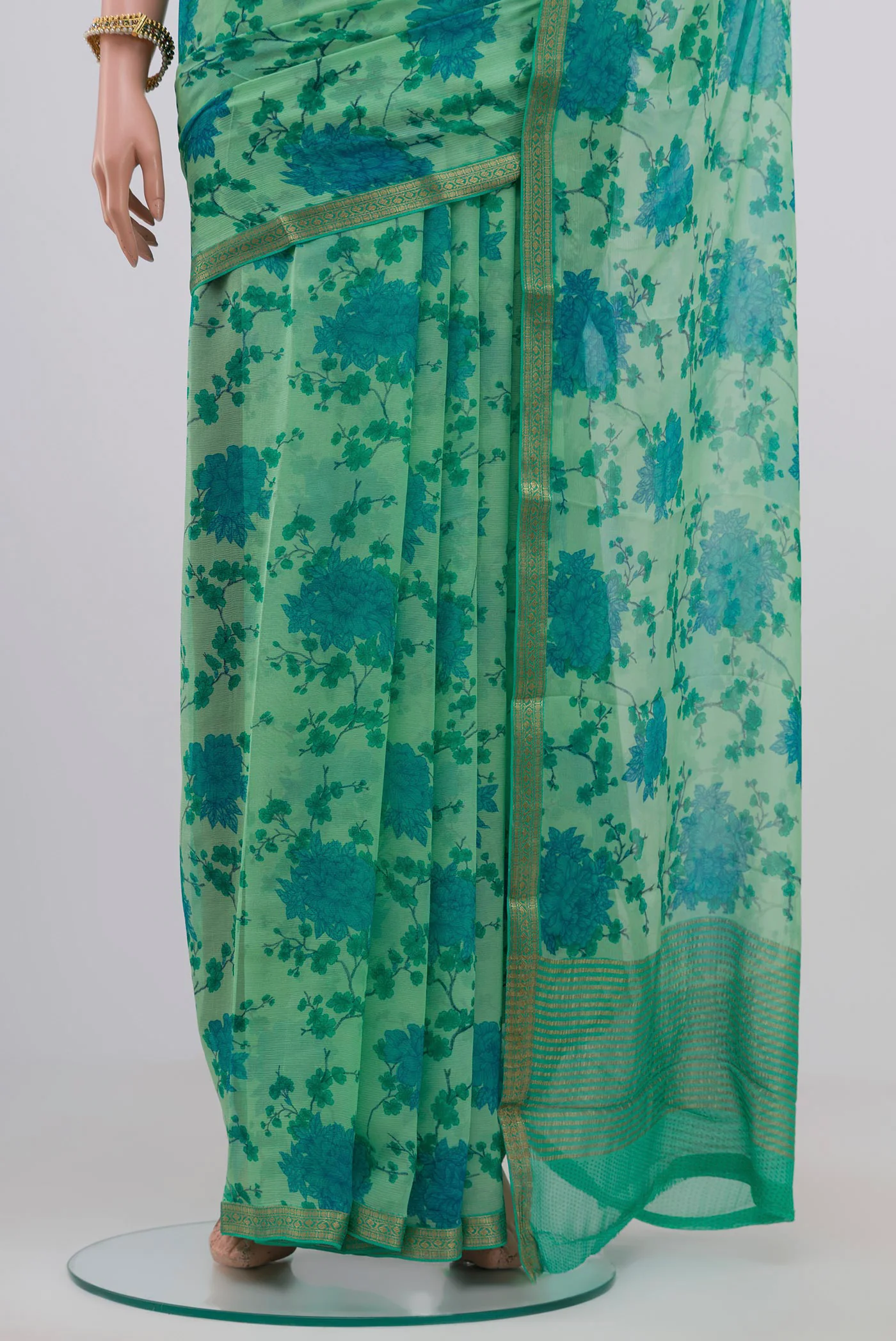 Green Mysore Chiffon Saree - Image 3