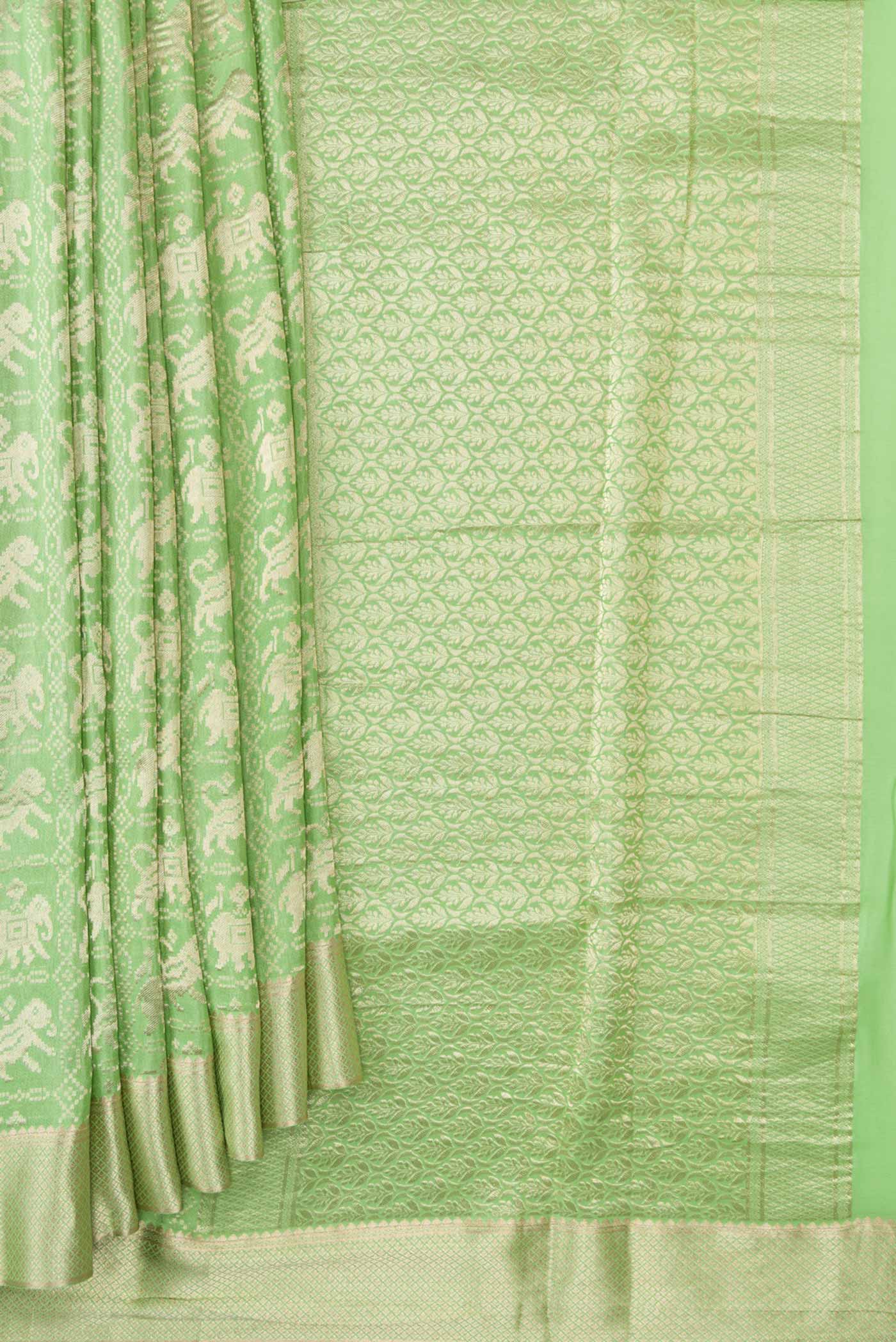 Pista Green Mysore Crepe Saree - Image 4