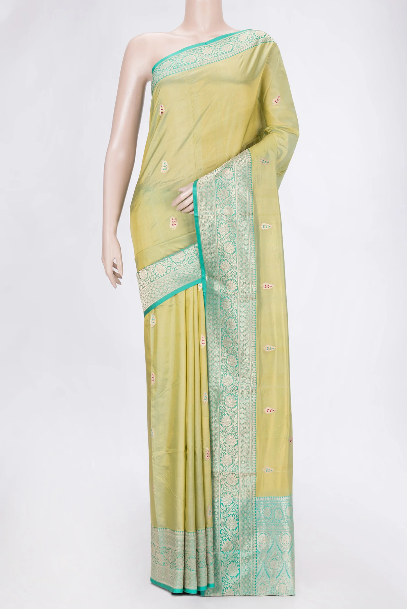 Pista Green Dual Tone Banarasi Katan Silk Saree