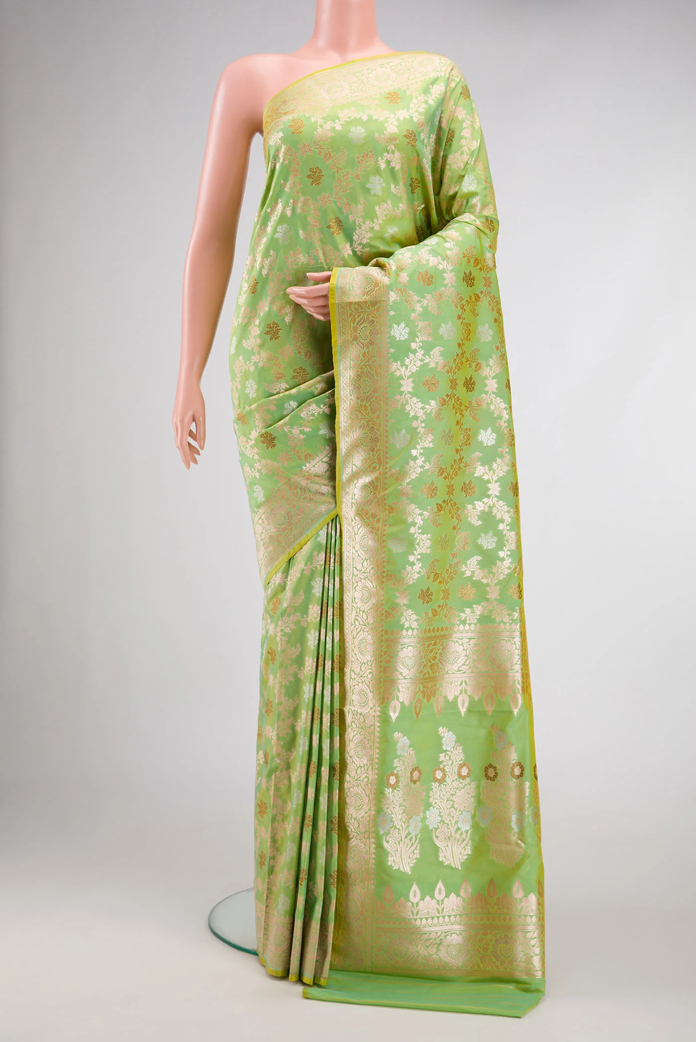 Pista Green Dual Tone Blended Banarasi Silk Saree